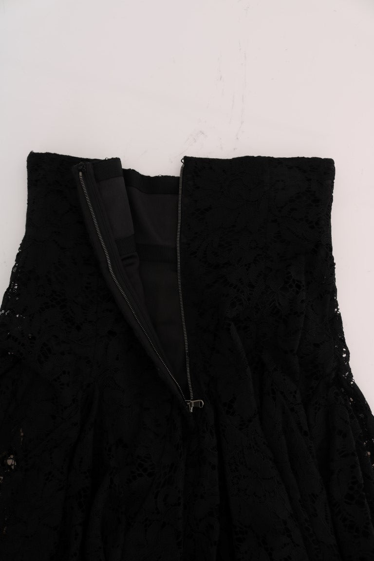 Dolce & Gabbana – Schwarzer A-Linien-Rock aus Spitze mit Blumenausschnitt