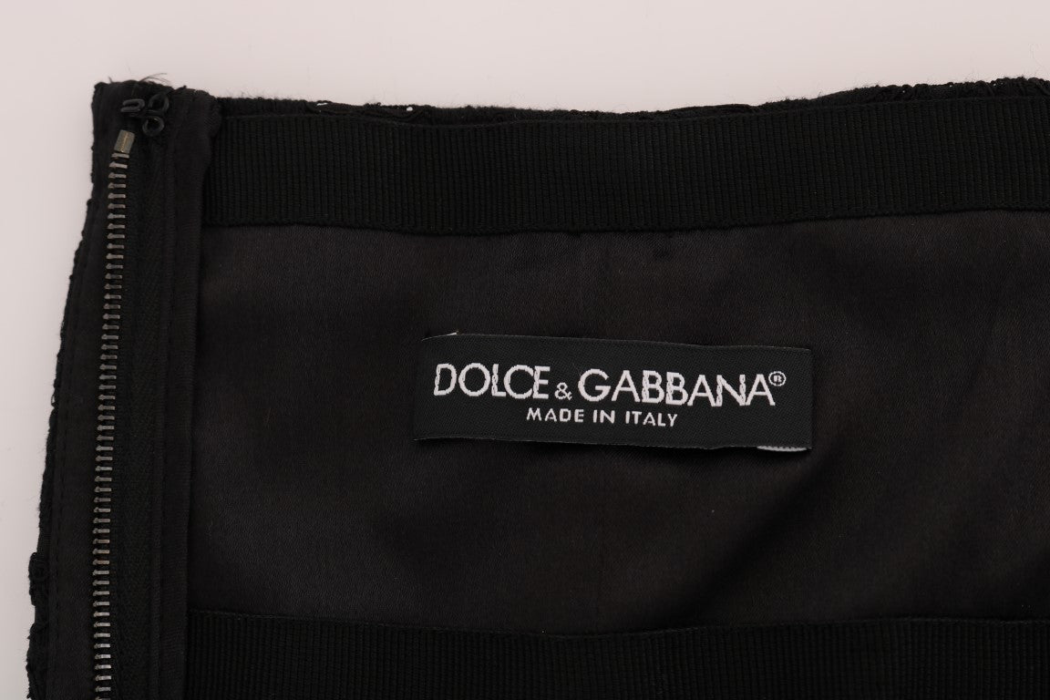 Dolce & Gabbana – Schwarzer A-Linien-Rock aus Spitze mit Blumenausschnitt