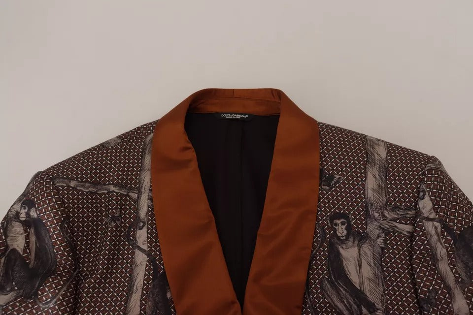 Dolce & Gabbana – Schmaler Blazer aus Seide mit Affen-Print in Bronze