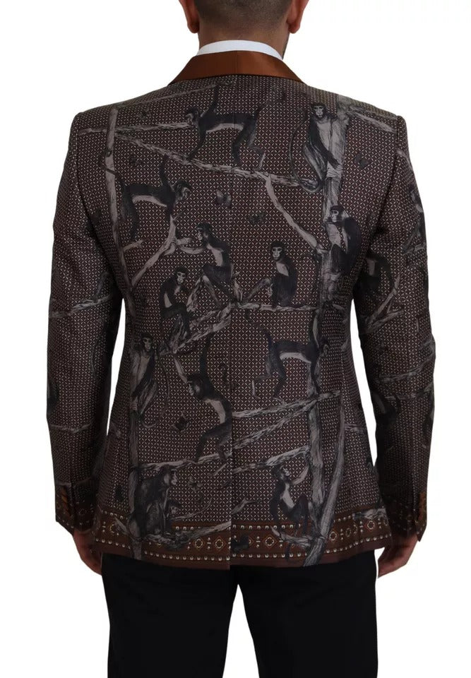 Dolce & Gabbana – Schmaler Blazer aus Seide mit Affen-Print in Bronze