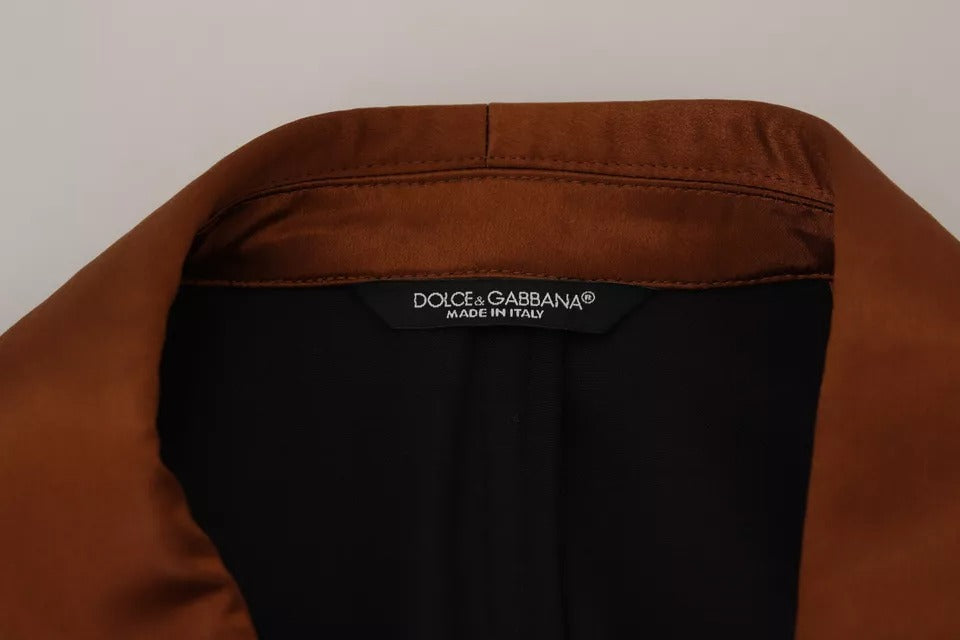 Dolce & Gabbana – Schmaler Blazer aus Seide mit Affen-Print in Bronze