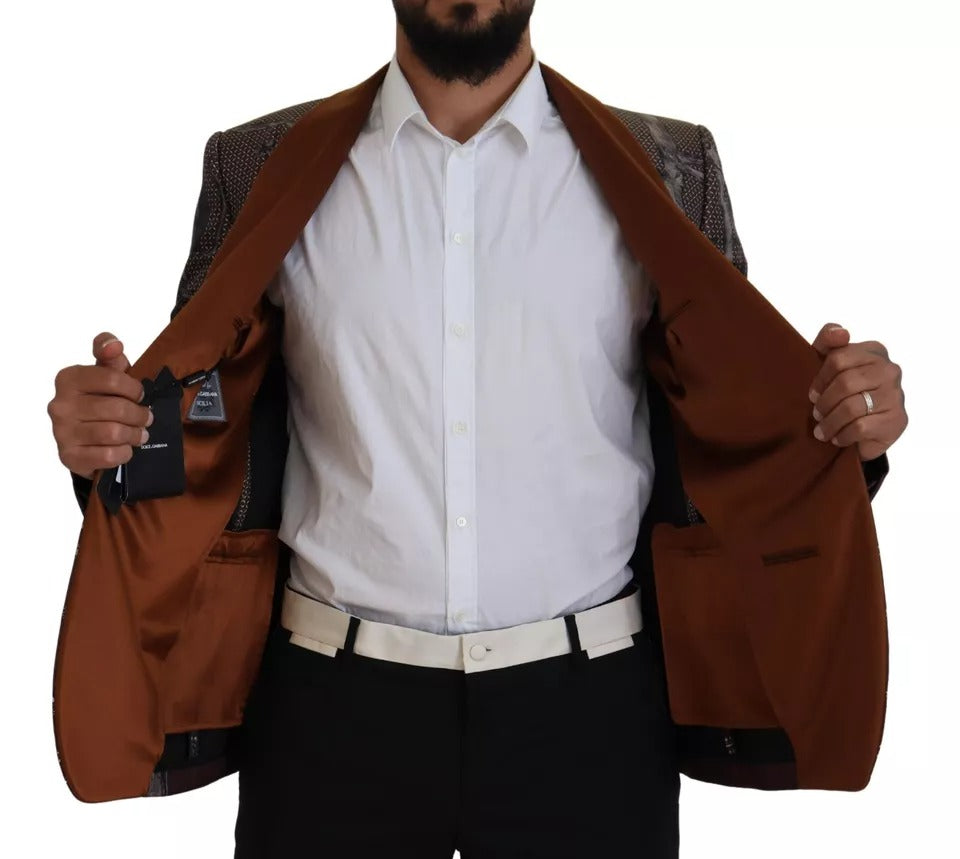 Dolce & Gabbana – Schmaler Blazer aus Seide mit Affen-Print in Bronze
