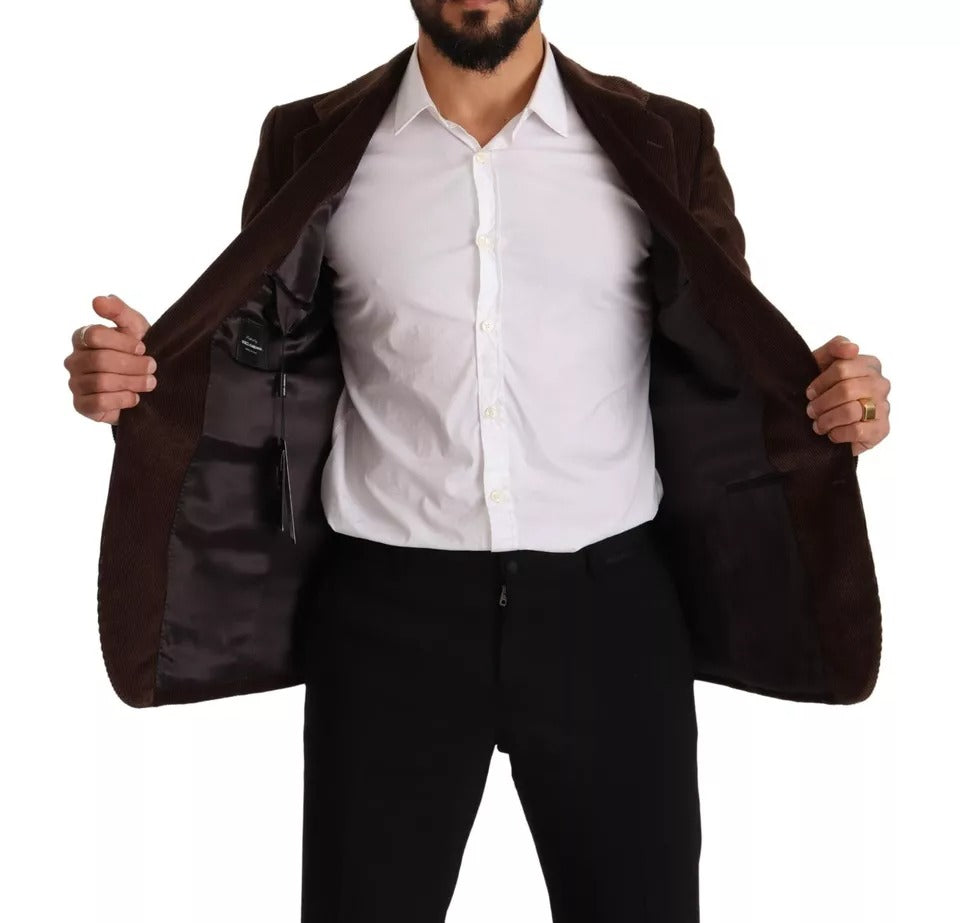 Dolce & Gabbana – Brauner Cord-Slim-Fit-Mantel mit DG-Logo-Blazer