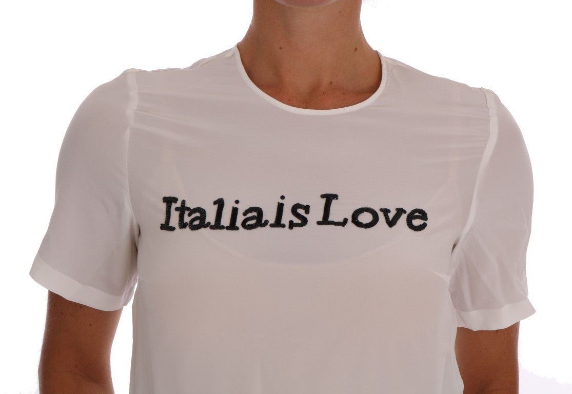 Dolce & Gabbana Weiße Seidenbluse „Italia Is Love“