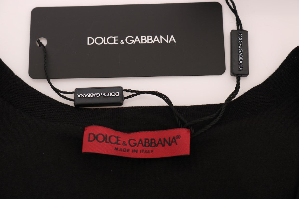 Dolce & Gabbana – Schwarzes Tanktop aus Baumwolle mit Blumenmuster und Kristallen