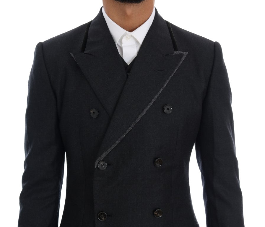 Dolce & Gabbana – Grauer, zweireihiger 3-teiliger Anzug aus Wolle