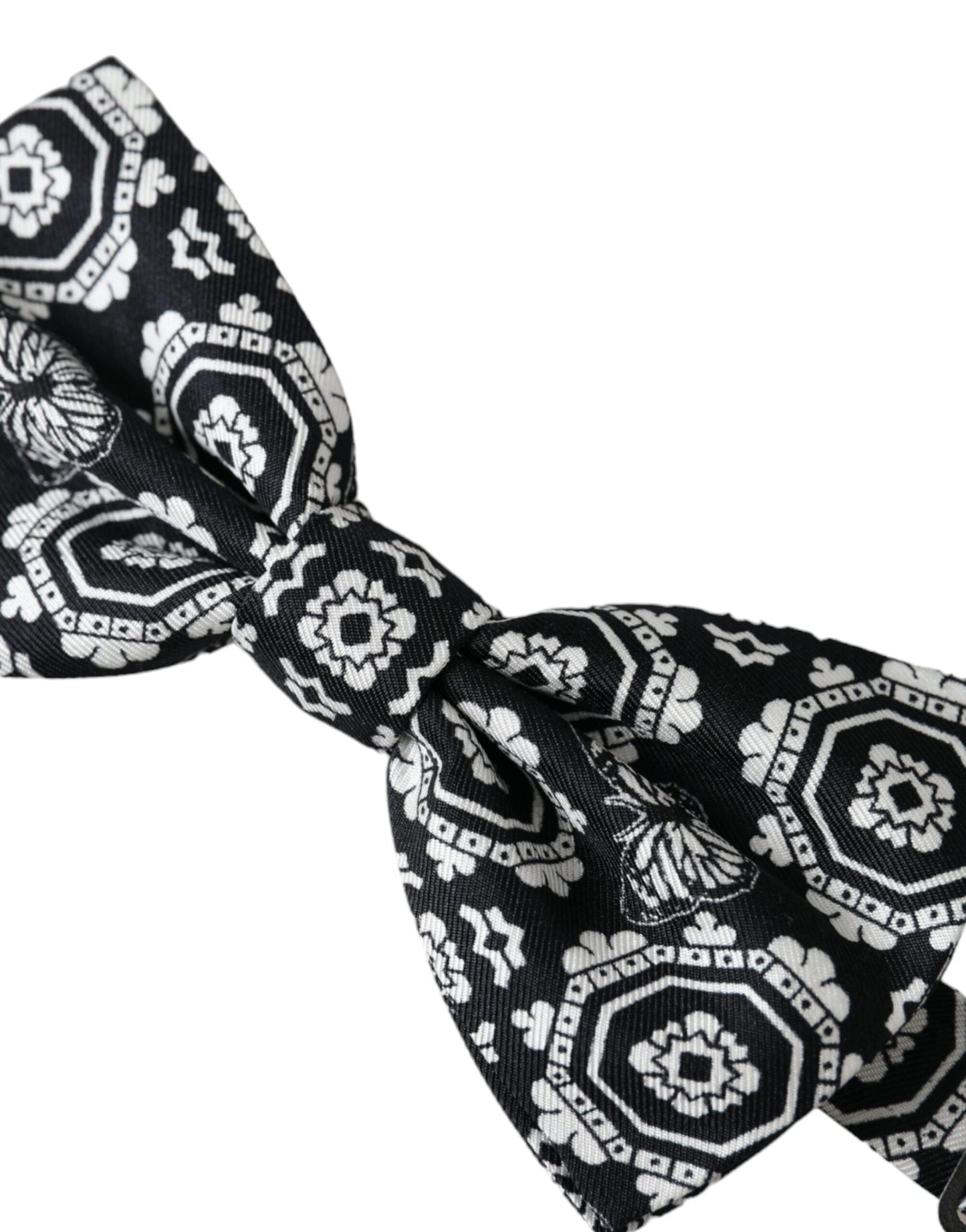 Dolce & Gabbana Schwarz-Weiß bedruckte, verstellbare Herrenfliege