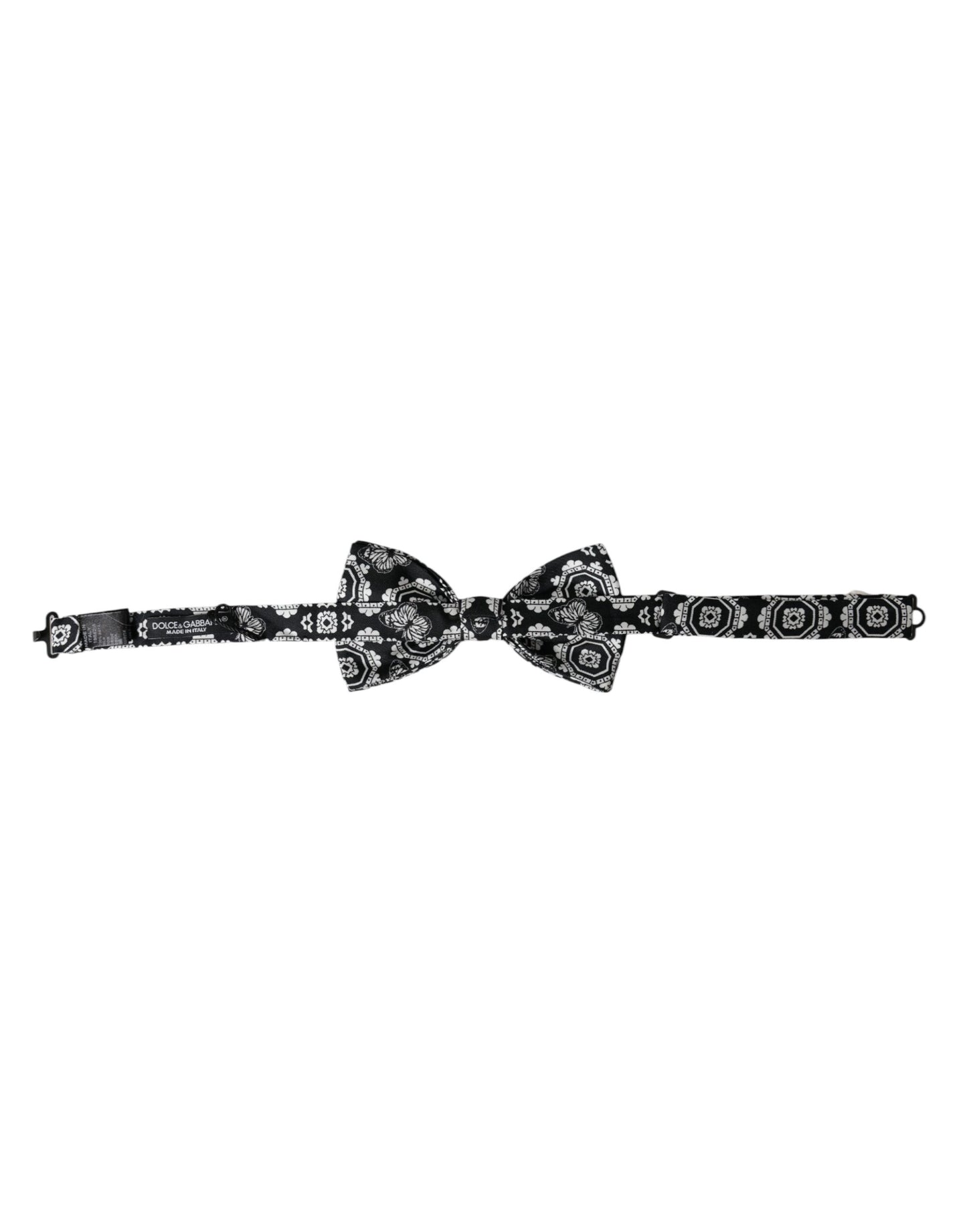 Dolce & Gabbana Schwarz-Weiß bedruckte, verstellbare Herrenfliege