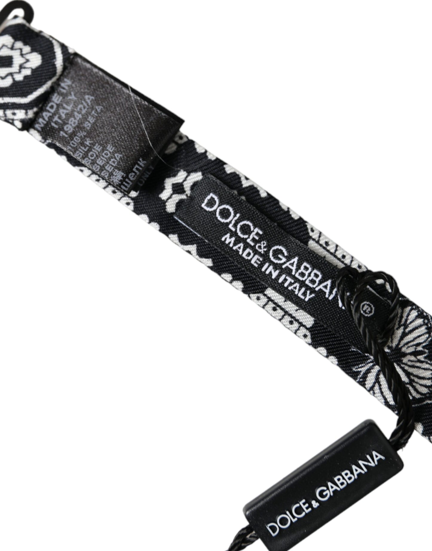 Dolce & Gabbana Schwarz-Weiß bedruckte, verstellbare Herrenfliege