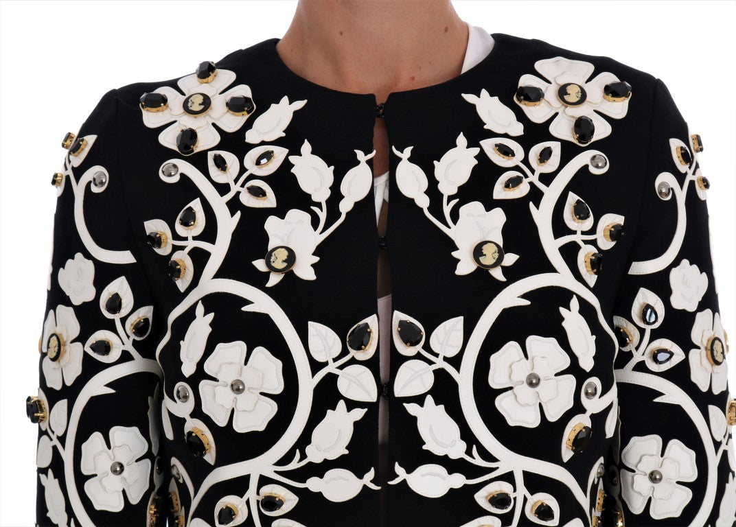 Dolce & Gabbana Schwarze Jacke mit Barock-Blumen und Kristallen