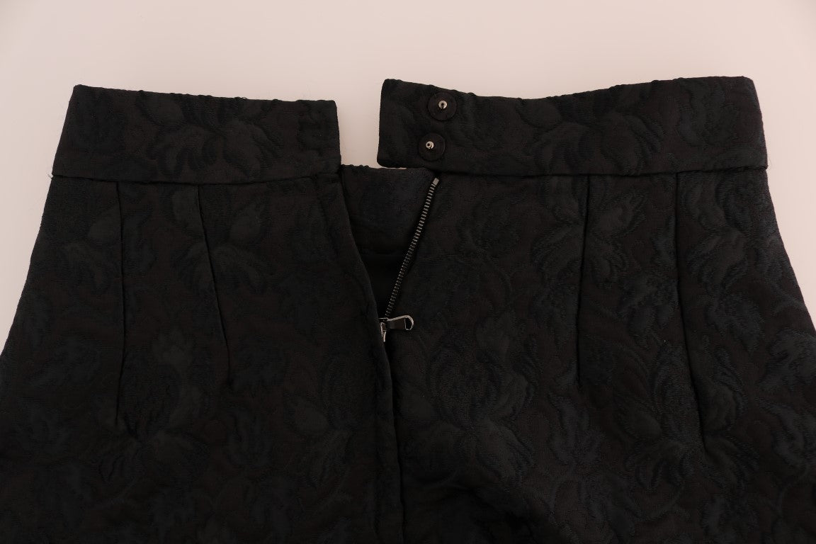 Dolce & Gabbana Schwarzer A-Linien-Rock aus Jacquard-Seide mit Blumenmuster