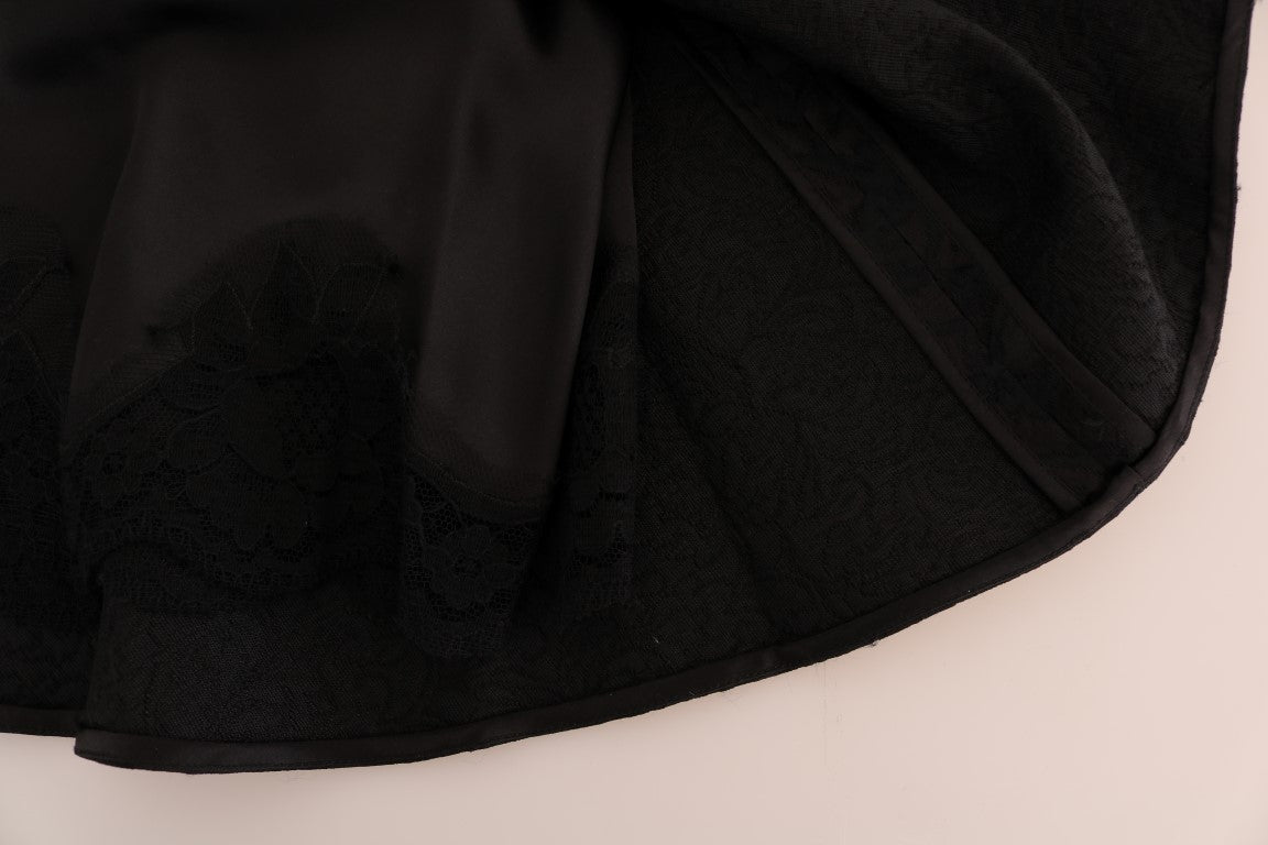 Dolce & Gabbana Schwarzer A-Linien-Rock aus Jacquard-Seide mit Blumenmuster