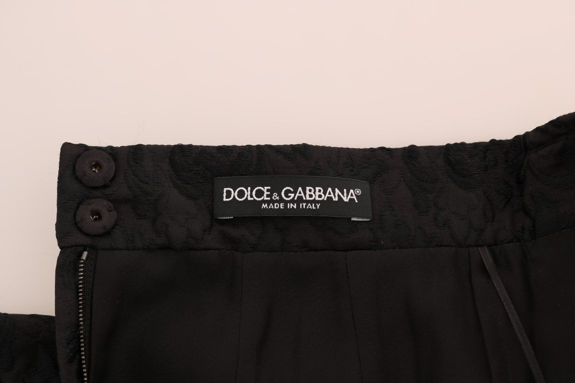 Dolce & Gabbana Schwarzer A-Linien-Rock aus Jacquard-Seide mit Blumenmuster