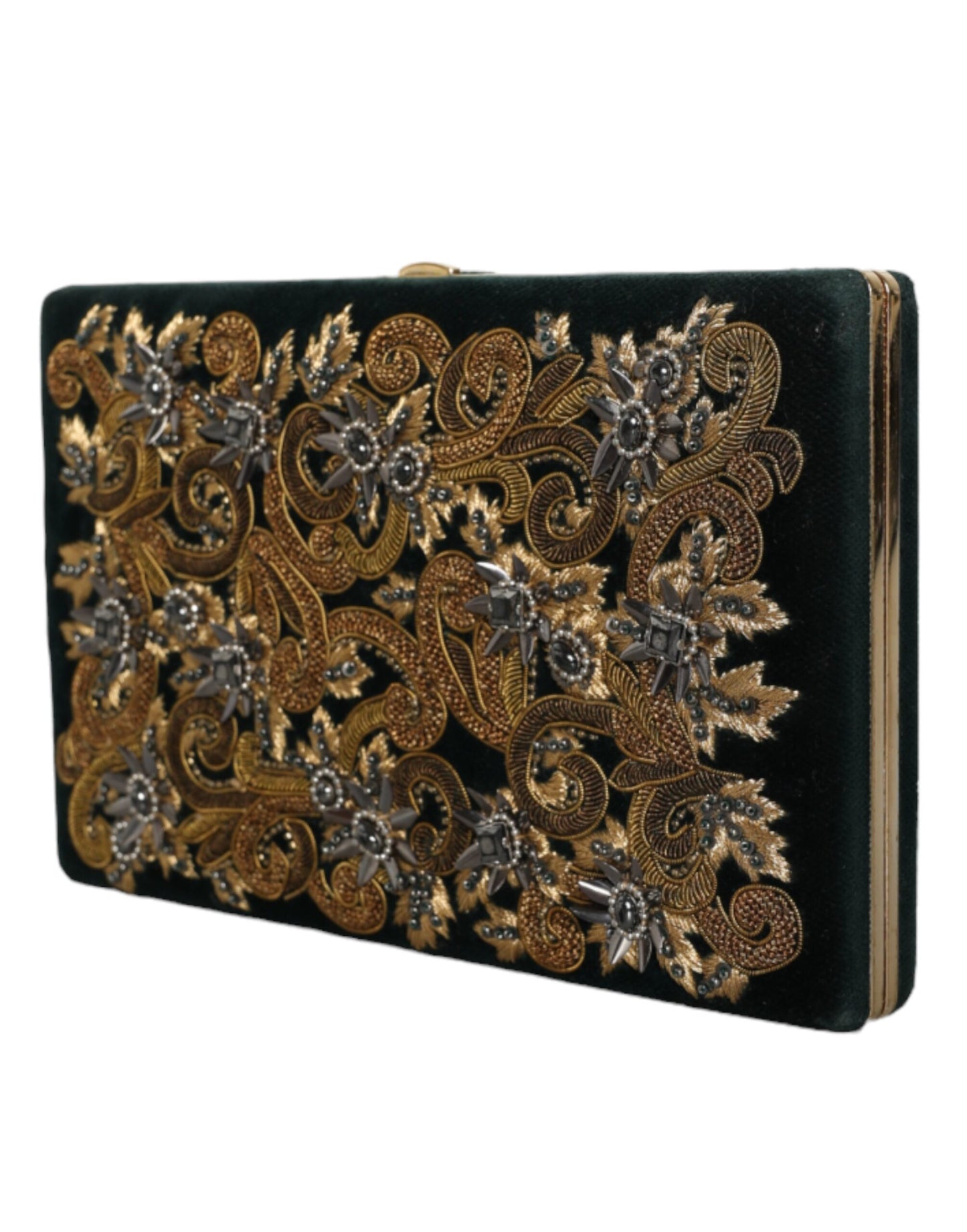 Dolce & Gabbana Clutch aus schwarzem Samt mit Goldrahmen, Abendtasche für Partys
