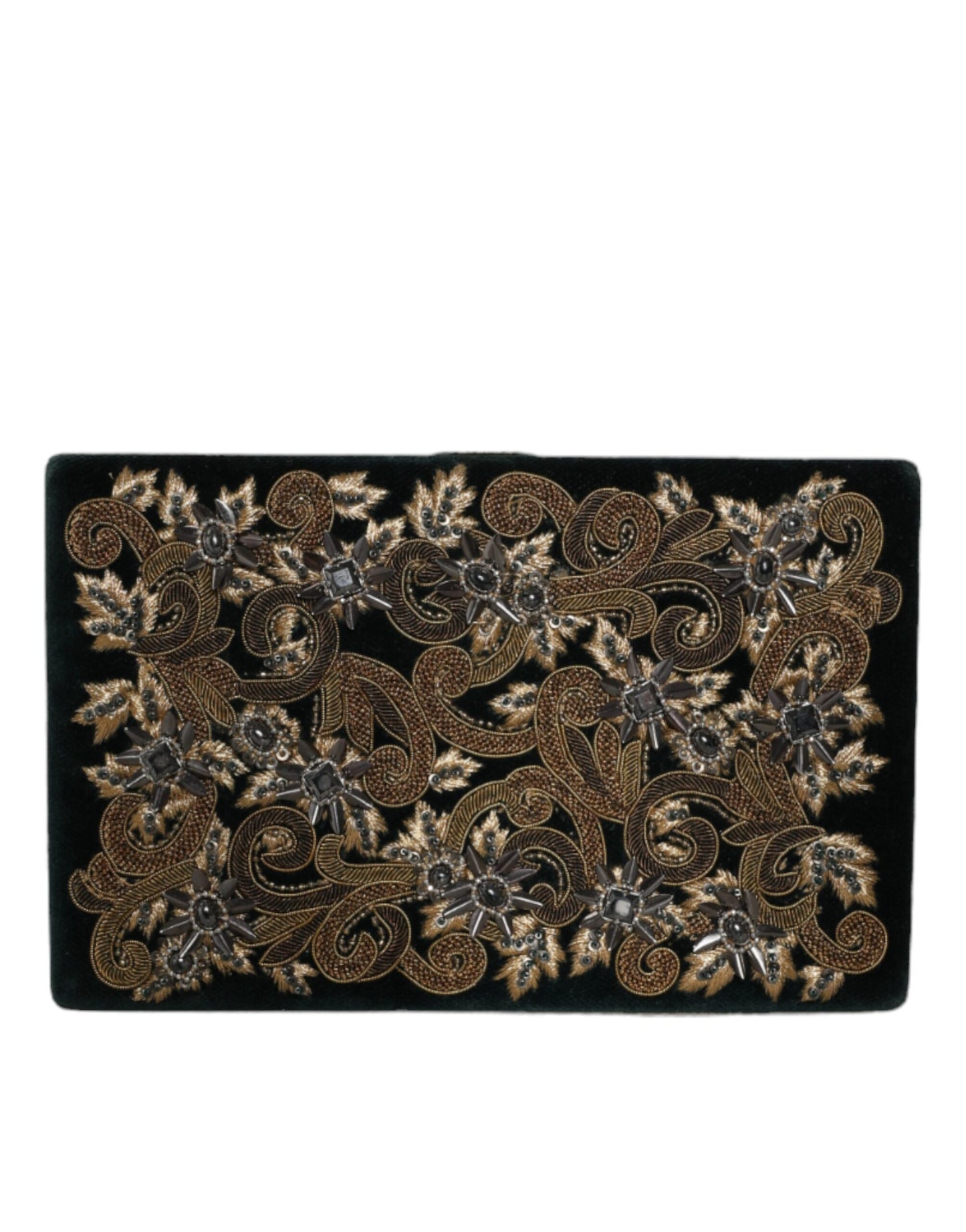 Dolce & Gabbana Clutch aus schwarzem Samt mit Goldrahmen, Abendtasche für Partys