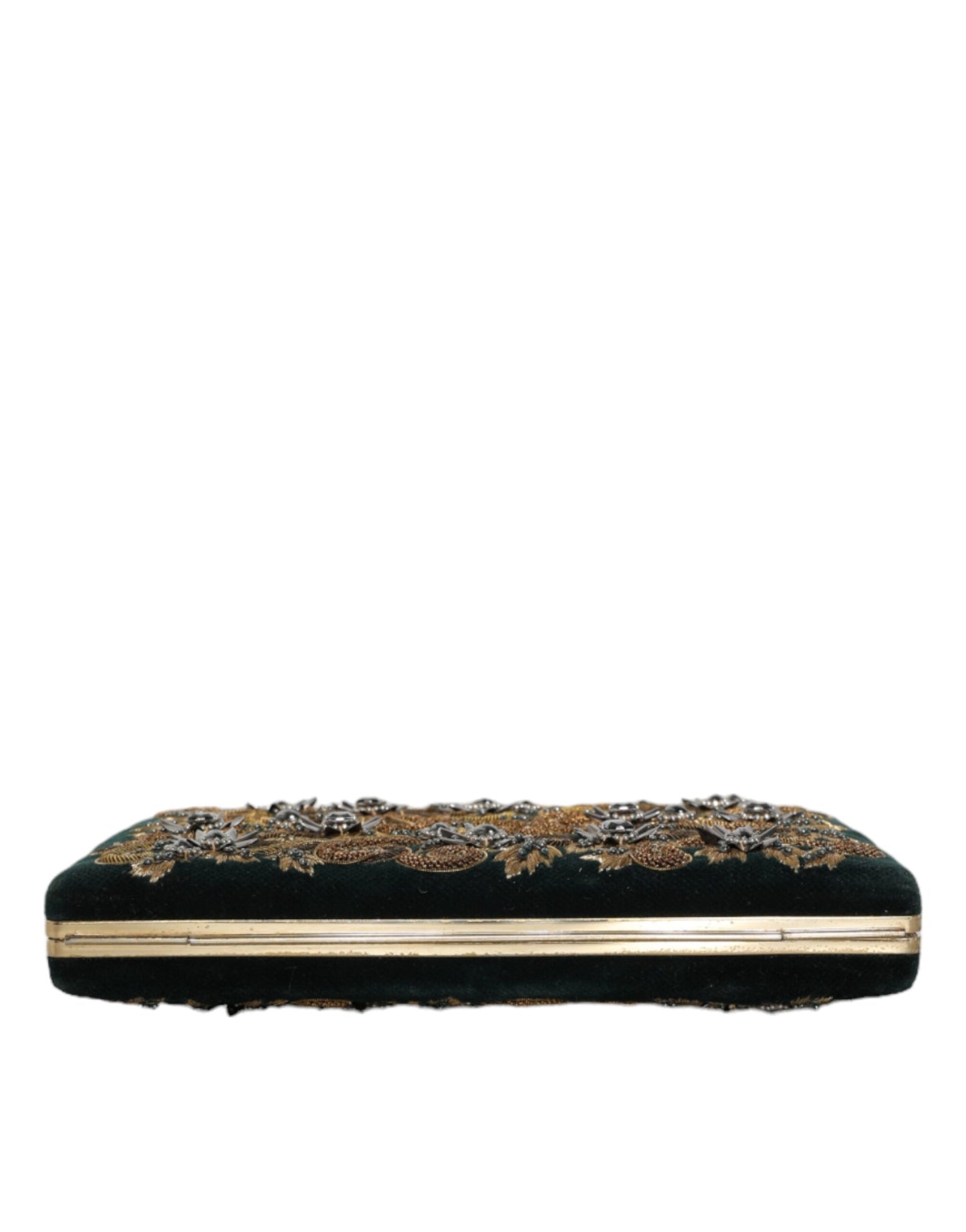 Dolce & Gabbana Clutch aus schwarzem Samt mit Goldrahmen, Abendtasche für Partys