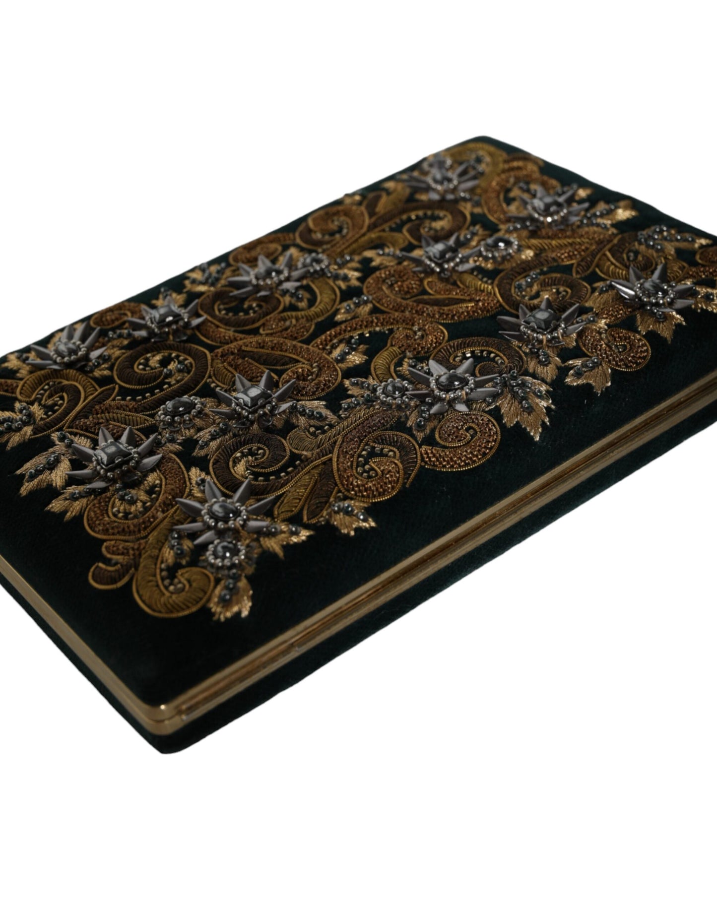 Dolce & Gabbana Clutch aus schwarzem Samt mit Goldrahmen, Abendtasche für Partys