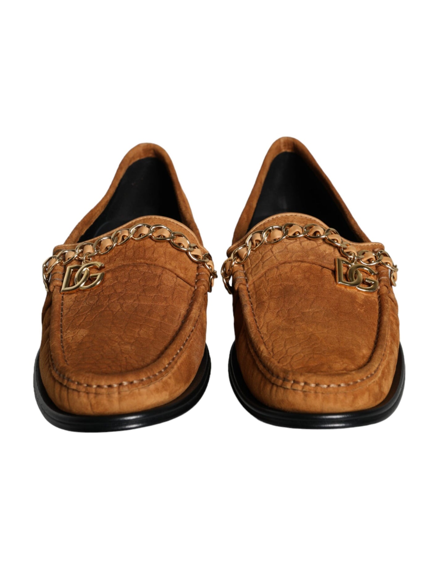 Dolce & Gabbana Brown Velvet Leather Logo Moccasin Slip On Shoes