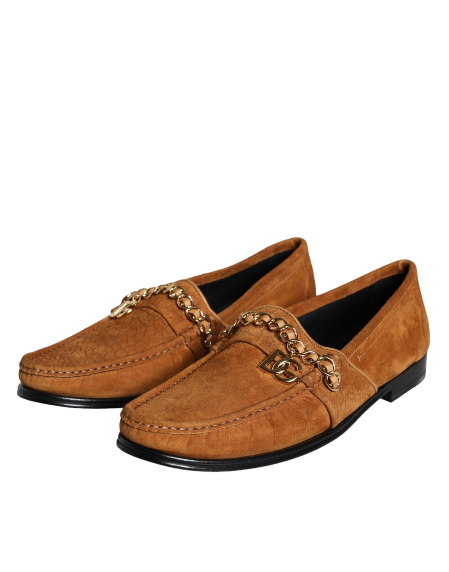 Dolce & Gabbana Brown Velvet Leather Logo Moccasin Slip On Shoes