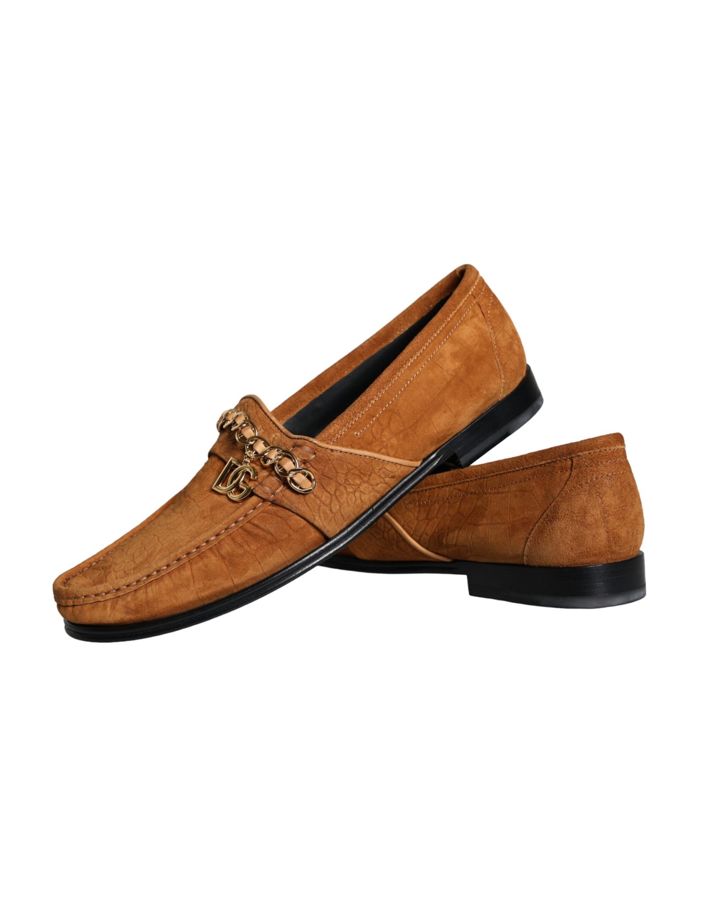 Dolce & Gabbana Brown Velvet Leather Logo Moccasin Slip On Shoes