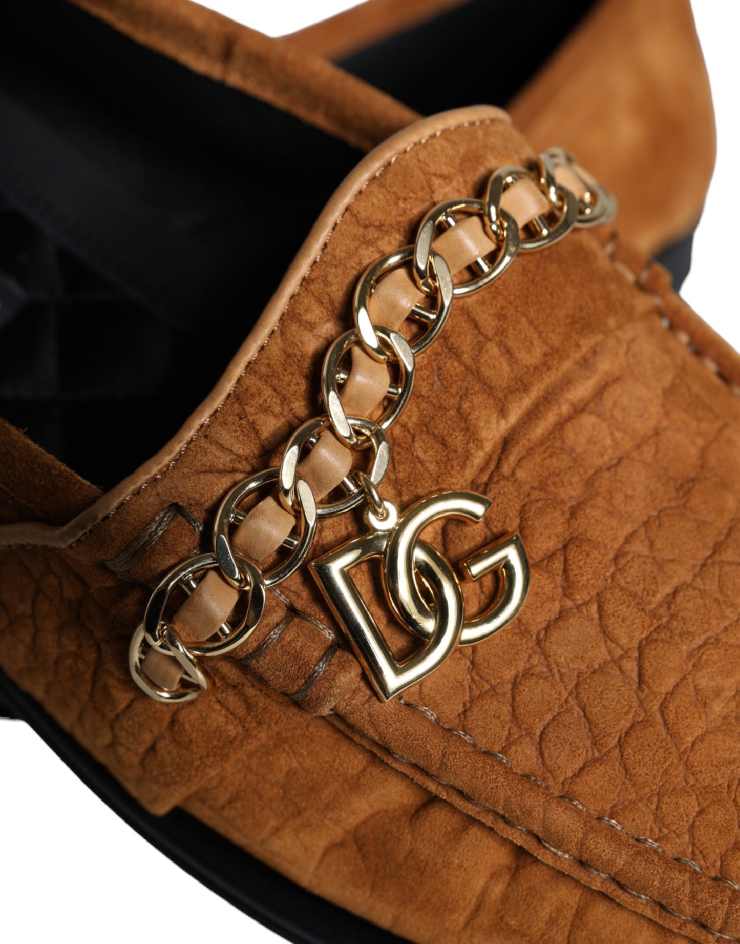 Dolce & Gabbana Brown Velvet Leather Logo Moccasin Slip On Shoes