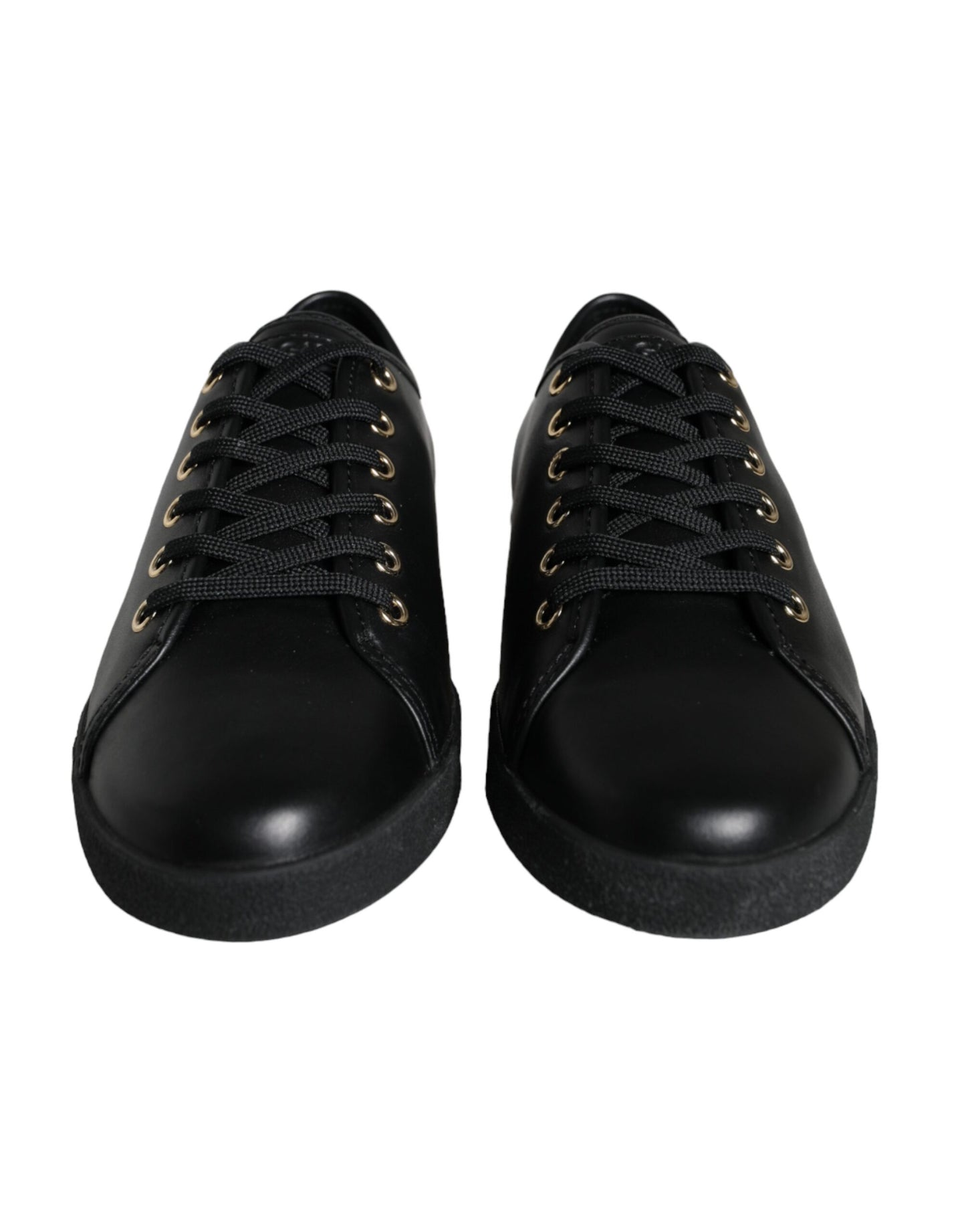 Dolce & Gabbana Klassische Sneakers aus schwarzem und goldenem Leder