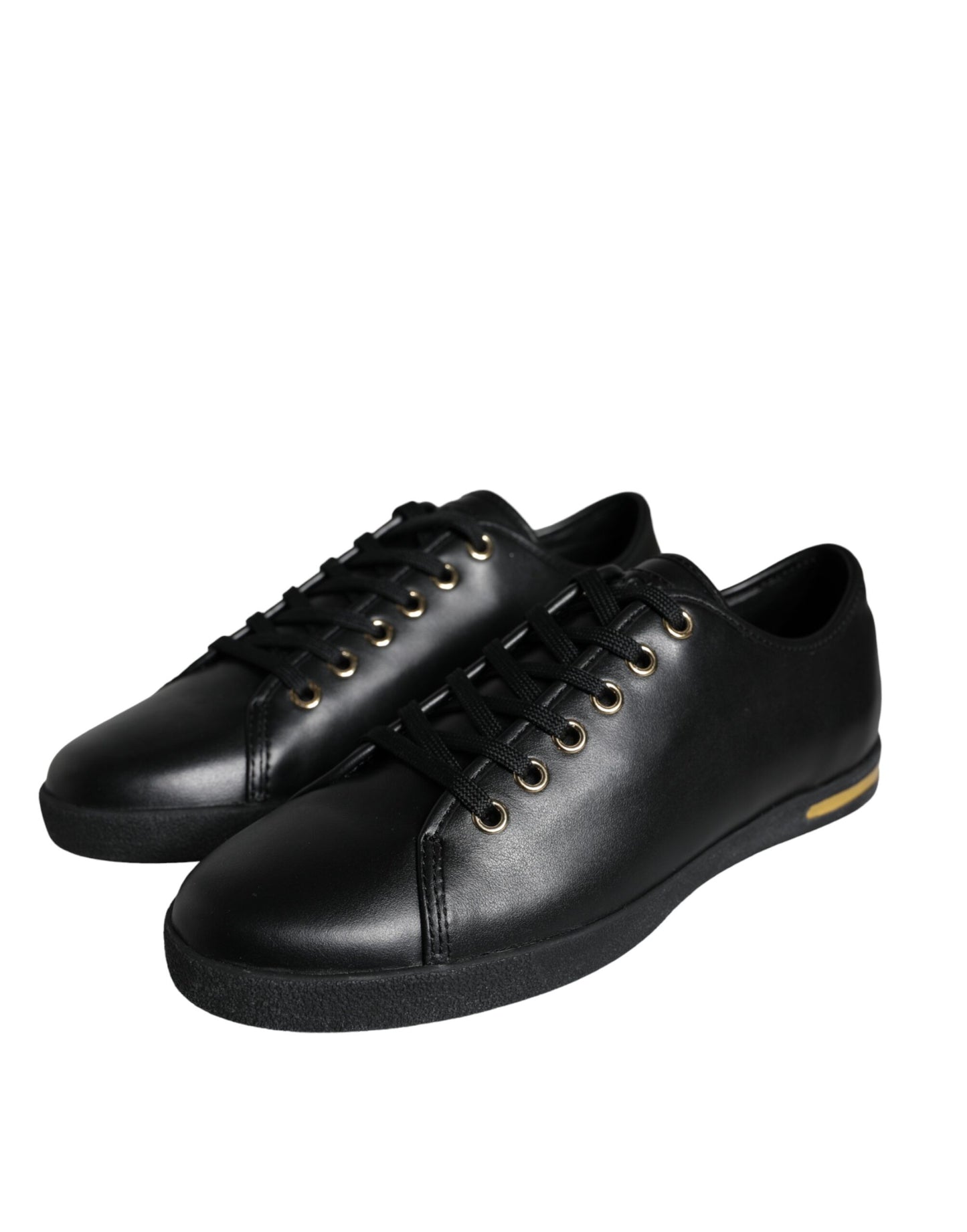 Dolce & Gabbana Klassische Sneakers aus schwarzem und goldenem Leder