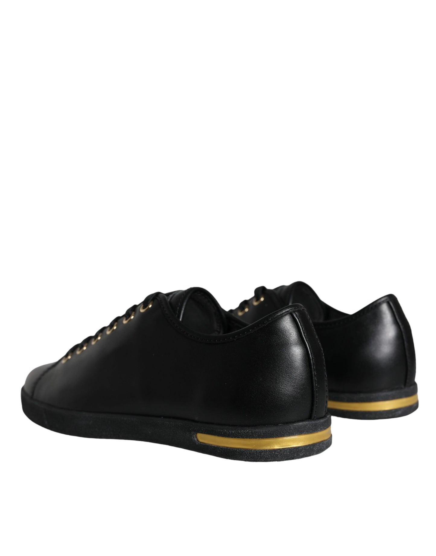 Dolce & Gabbana Klassische Sneakers aus schwarzem und goldenem Leder