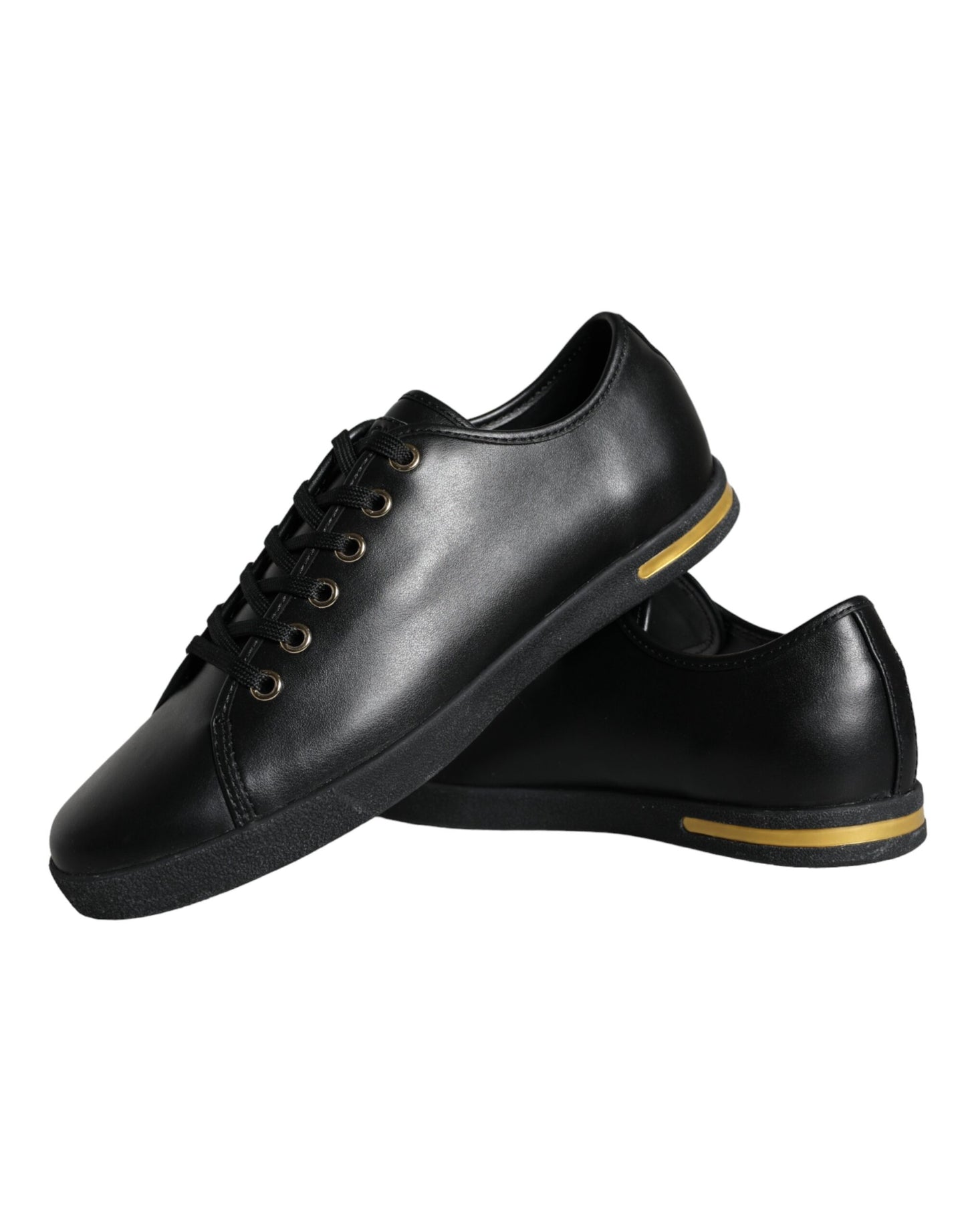 Dolce & Gabbana Klassische Sneakers aus schwarzem und goldenem Leder