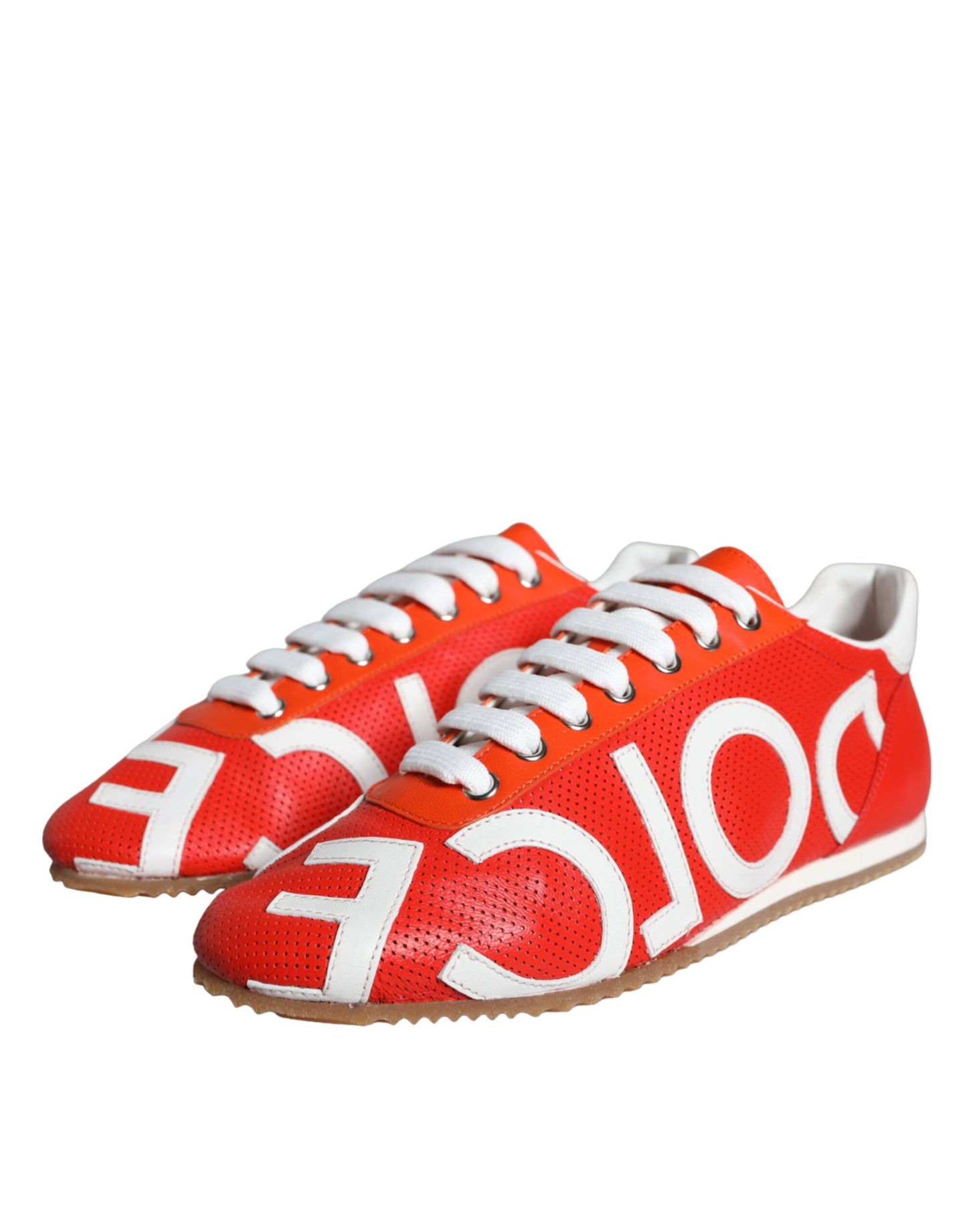 Dolce & Gabbana Rot Weiß Leder Logo Casual Sneakers Schuhe