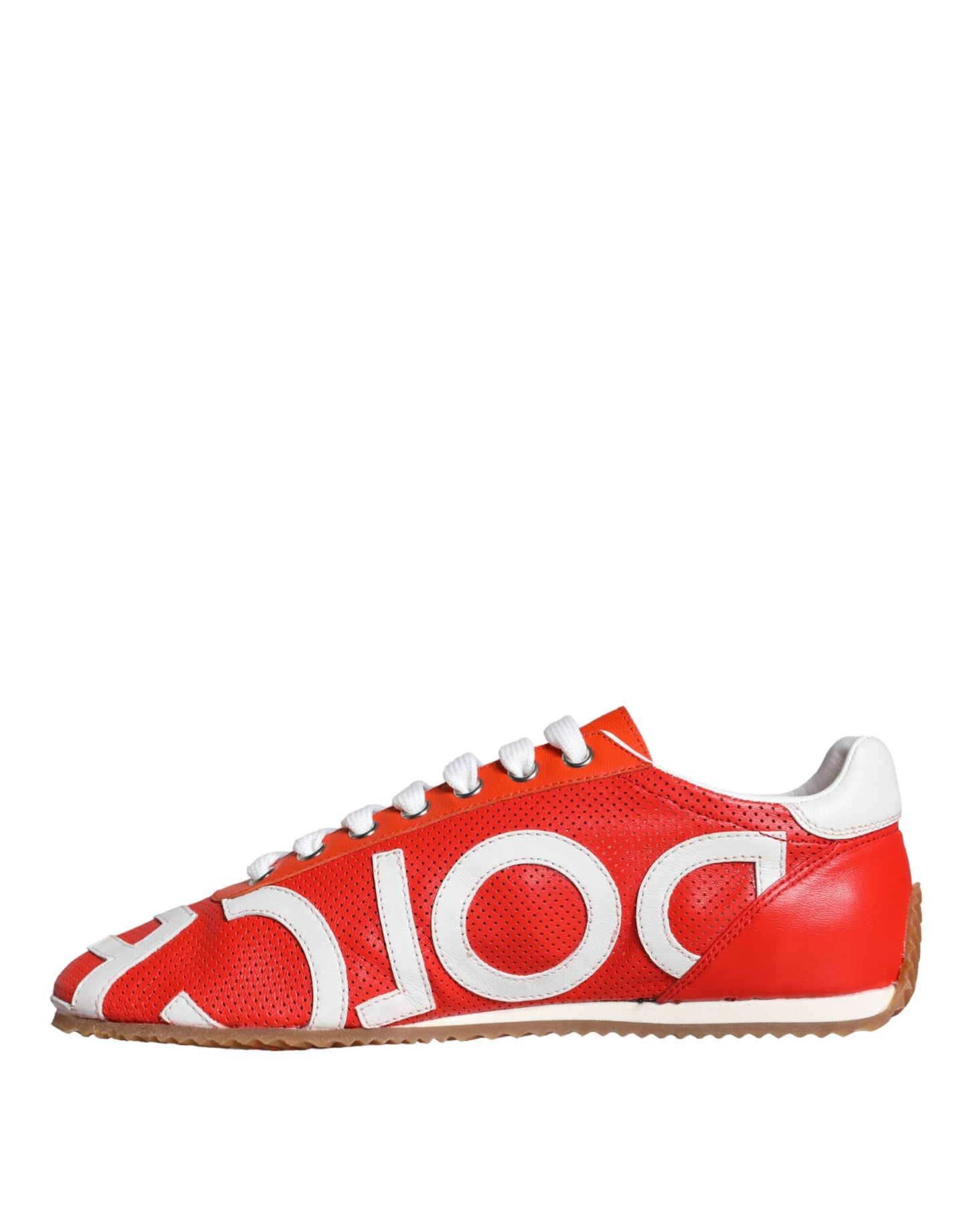 Dolce & Gabbana Rot Weiß Leder Logo Casual Sneakers Schuhe