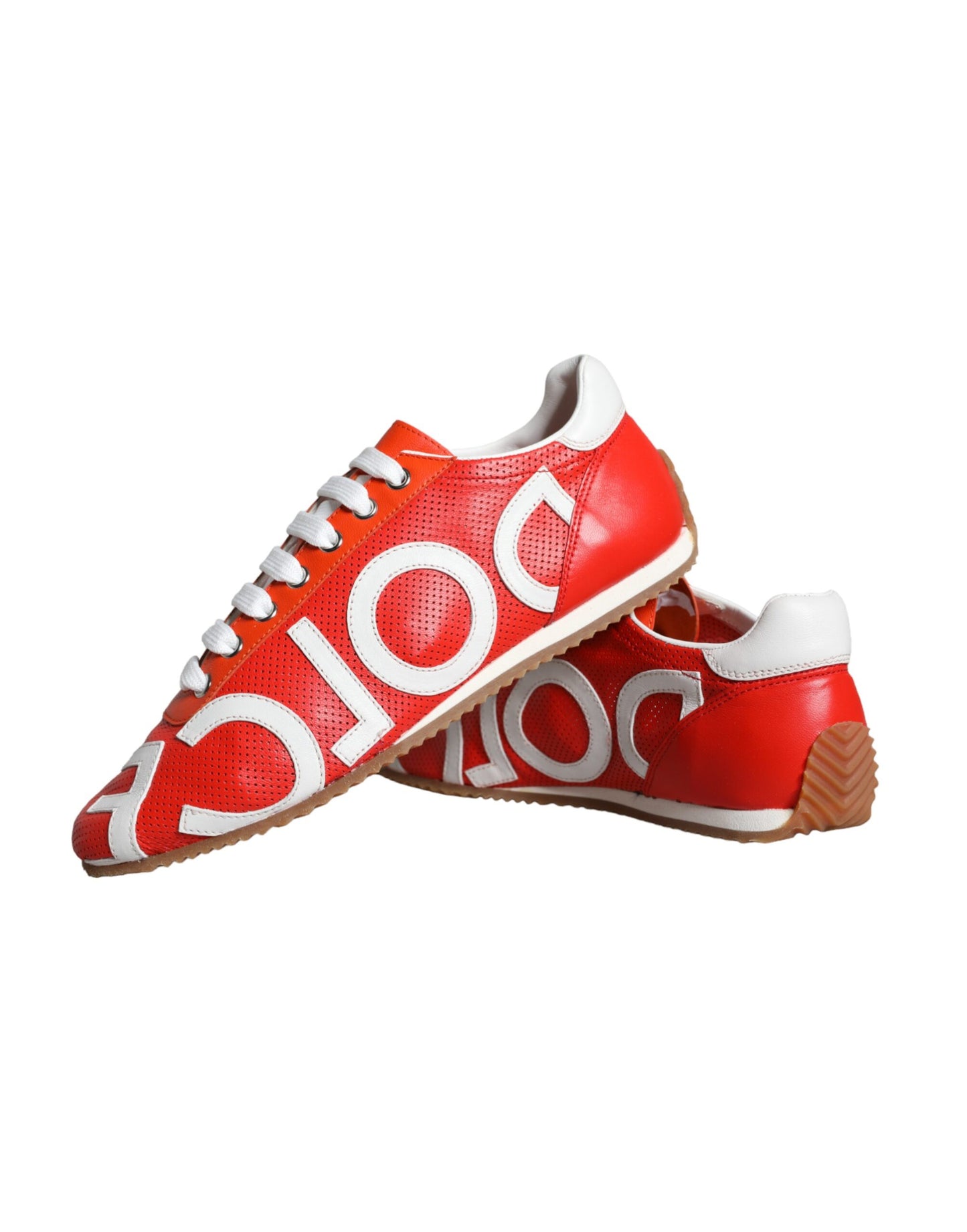Dolce & Gabbana Rot Weiß Leder Logo Casual Sneakers Schuhe