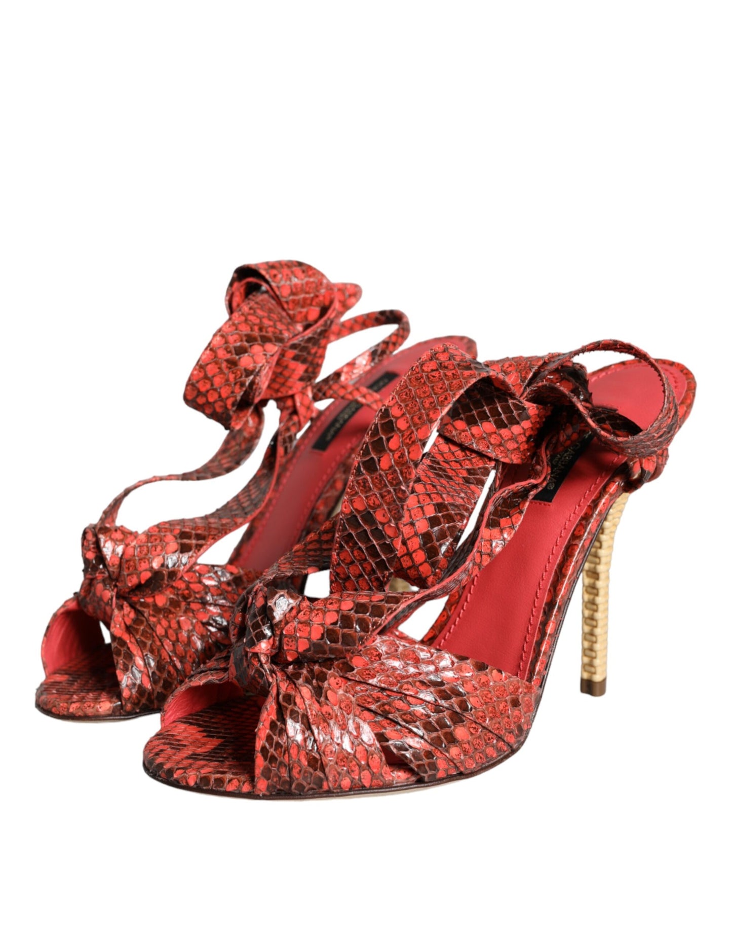 Dolce & Gabbana Korallenrote Exotische Leder Heels Sandalen Schuhe