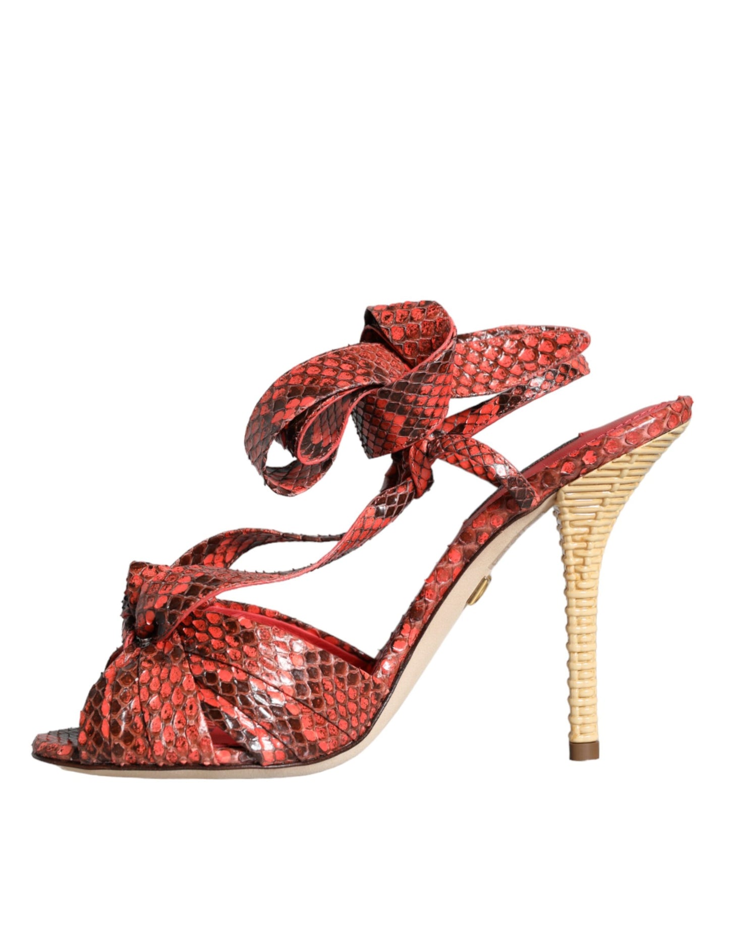 Dolce & Gabbana Korallenrote Exotische Leder Heels Sandalen Schuhe
