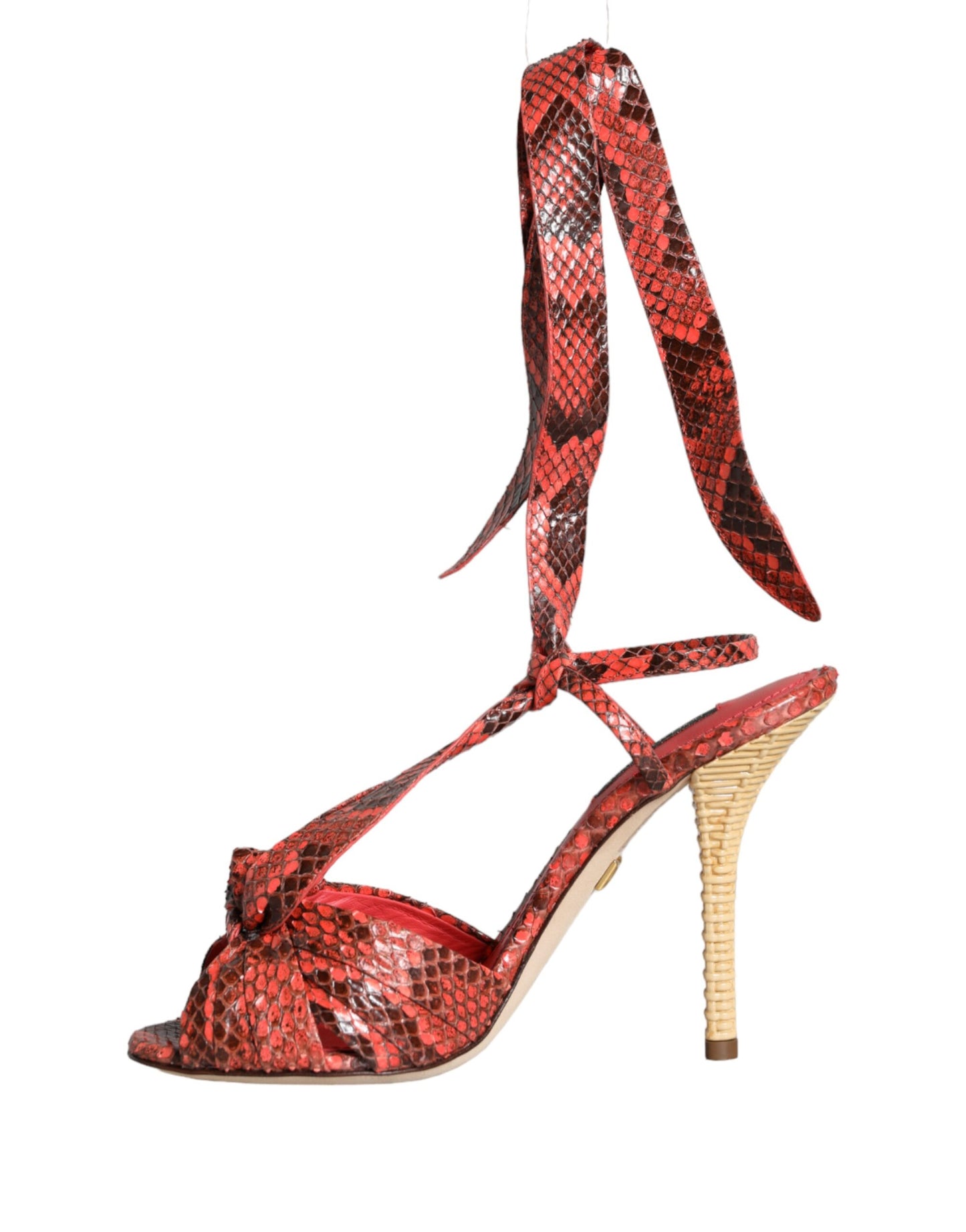Dolce & Gabbana Korallenrote Exotische Leder Heels Sandalen Schuhe