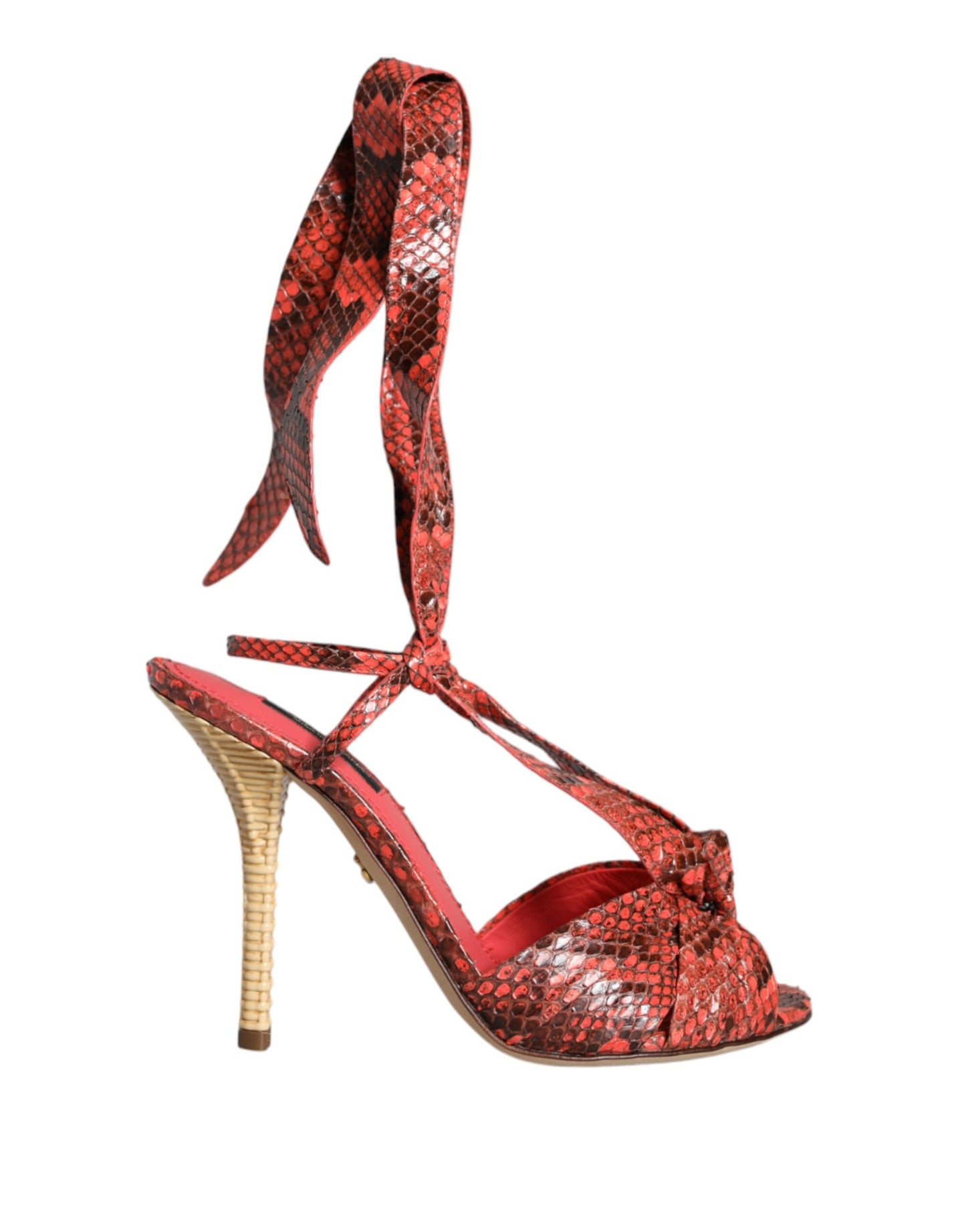 Dolce & Gabbana Korallenrote Exotische Leder Heels Sandalen Schuhe