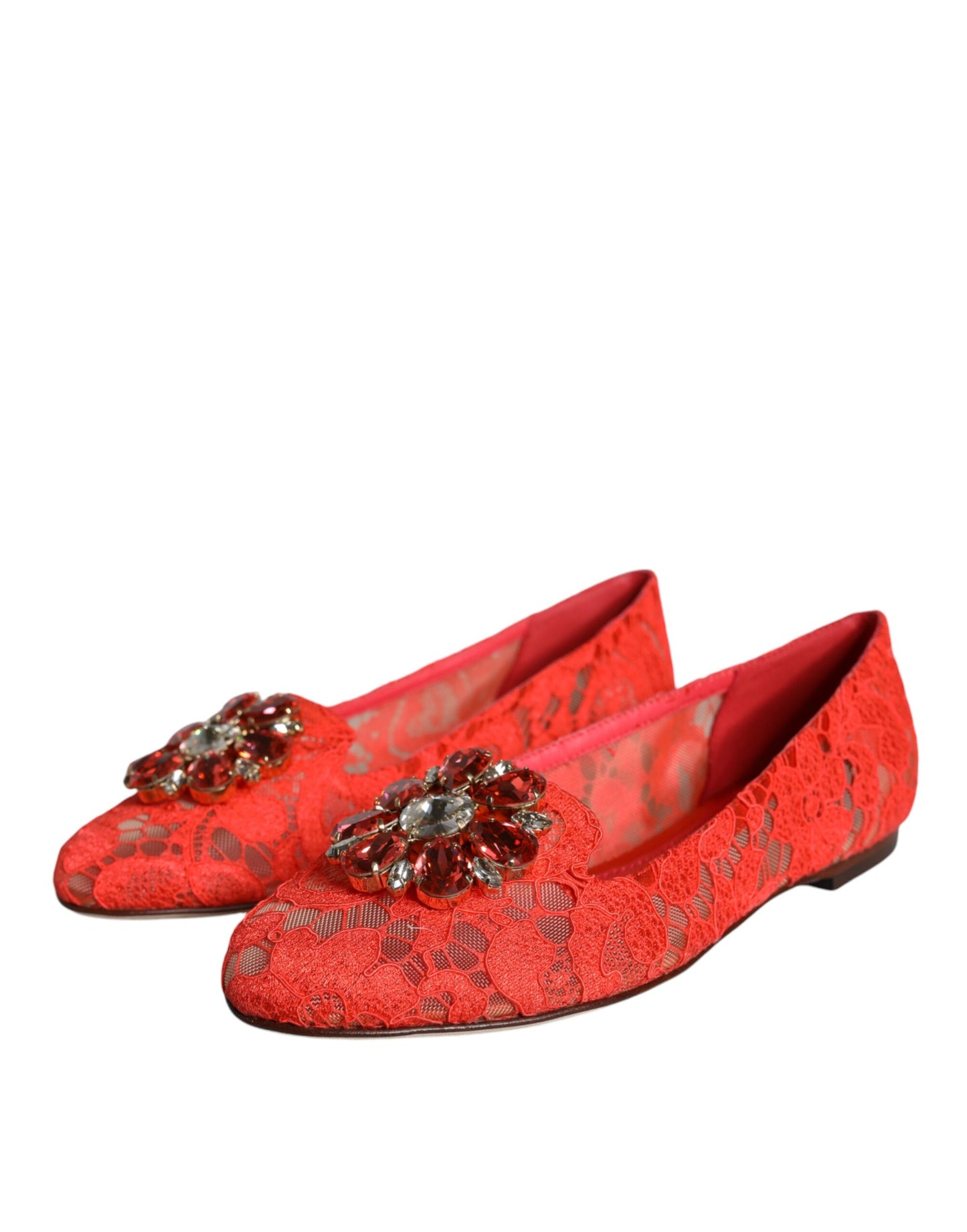 Dolce & Gabbana – Ballerinas mit Kristallen in Korallenrot