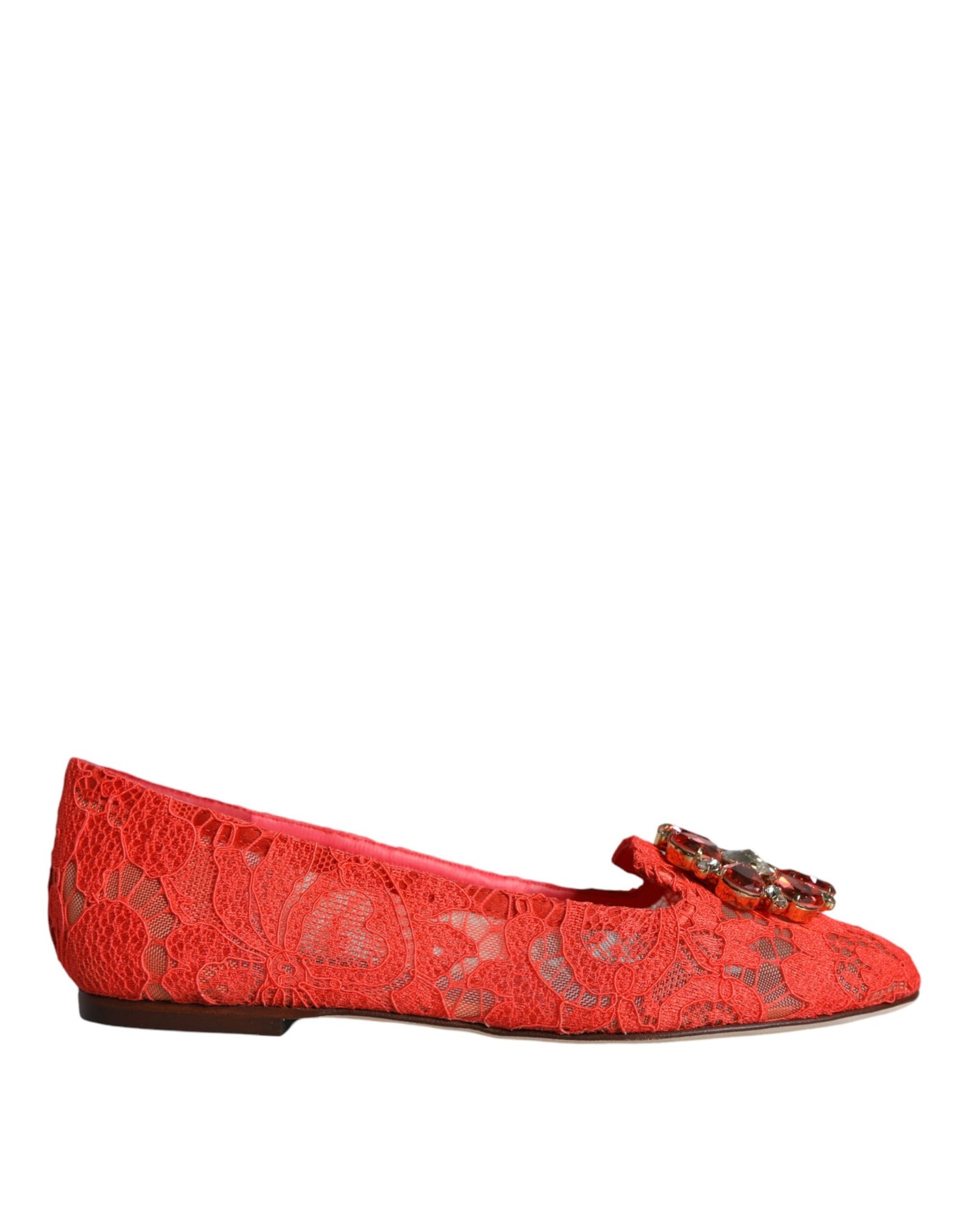 Dolce & Gabbana – Ballerinas mit Kristallen in Korallenrot