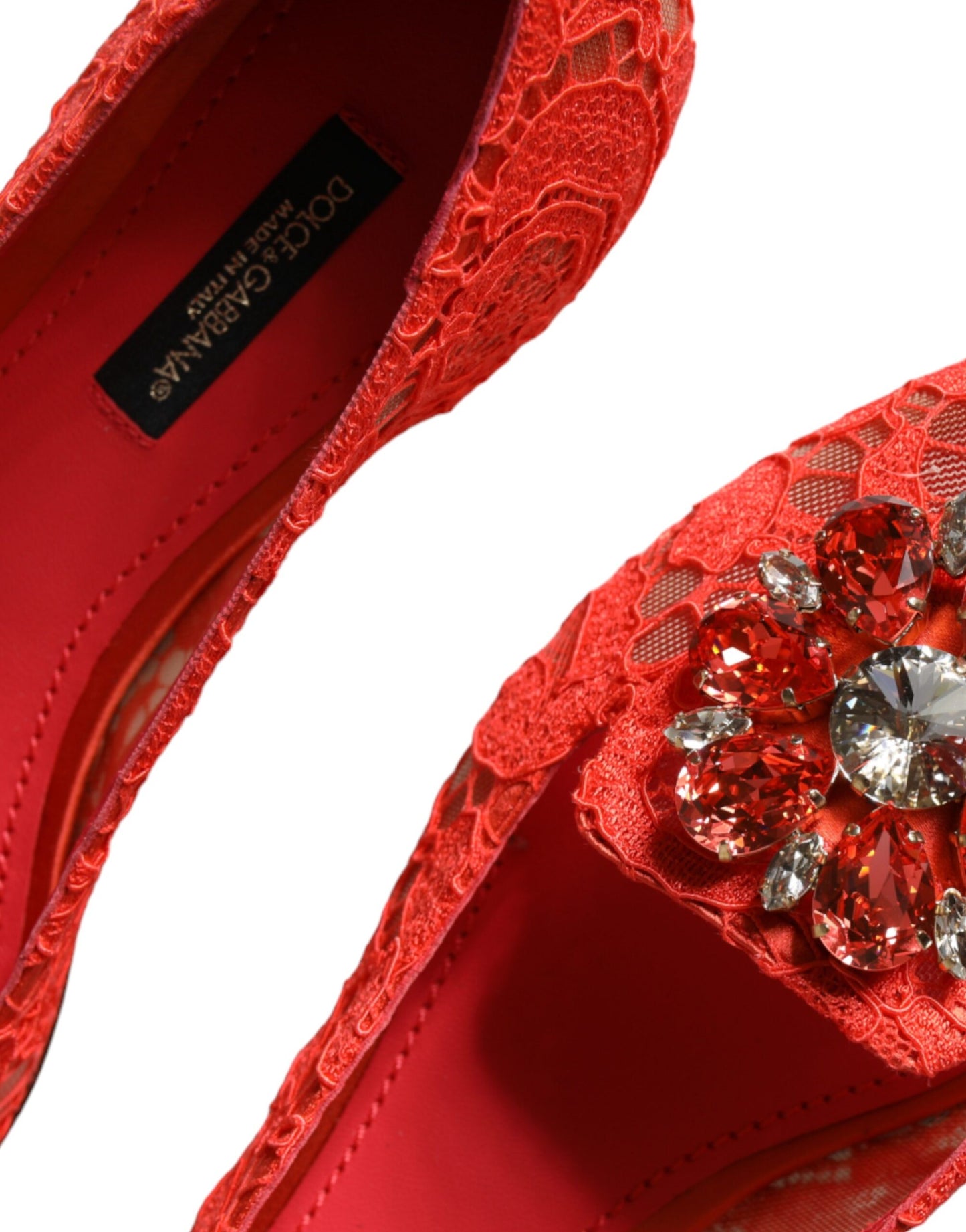 Dolce & Gabbana – Ballerinas mit Kristallen in Korallenrot