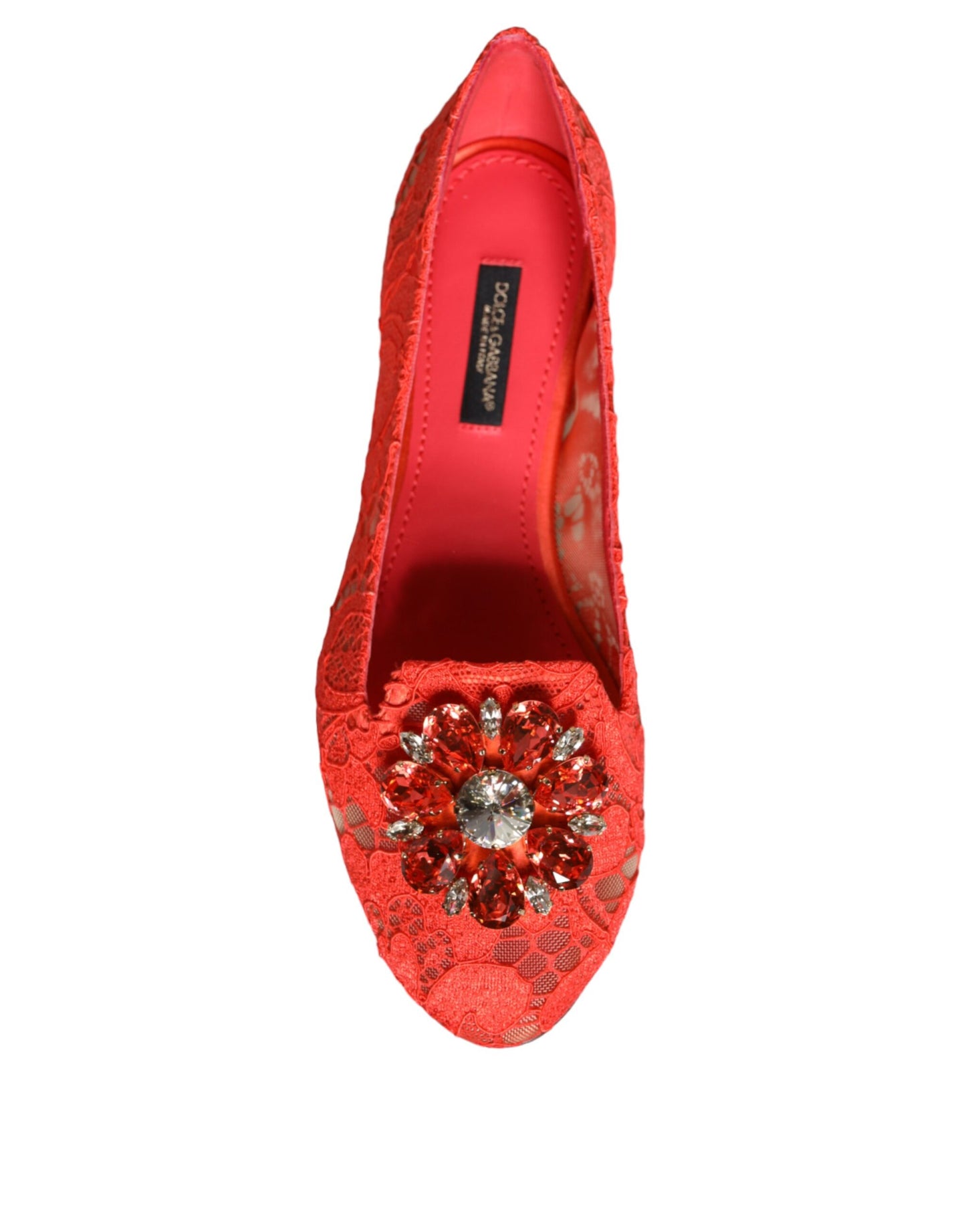 Dolce & Gabbana – Ballerinas mit Kristallen in Korallenrot