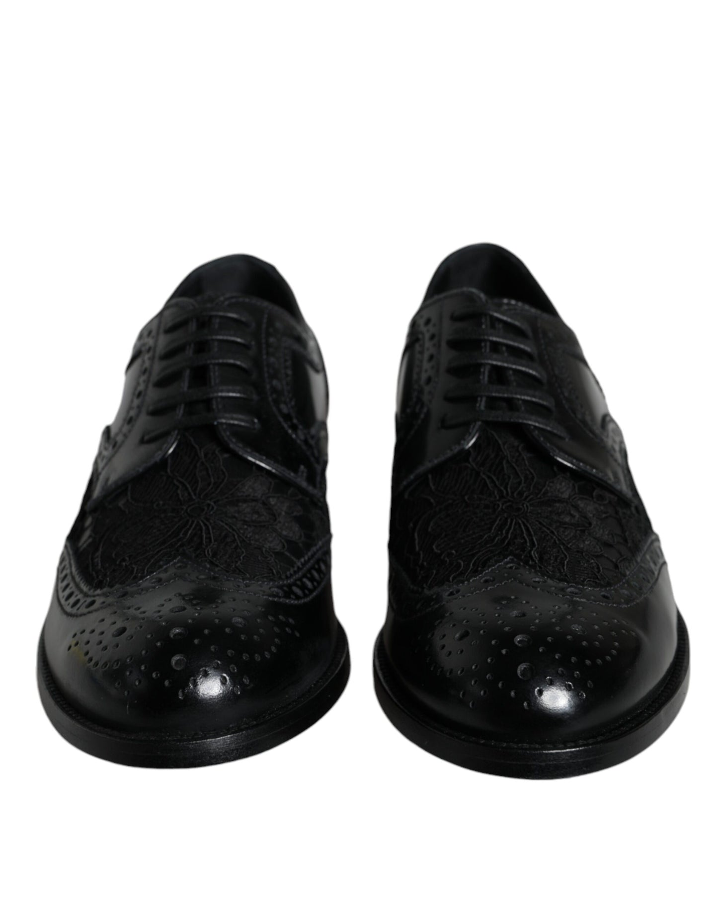 Dolce & Gabbana – Formelle Schuhe aus schwarzem Leder mit floraler Spitze