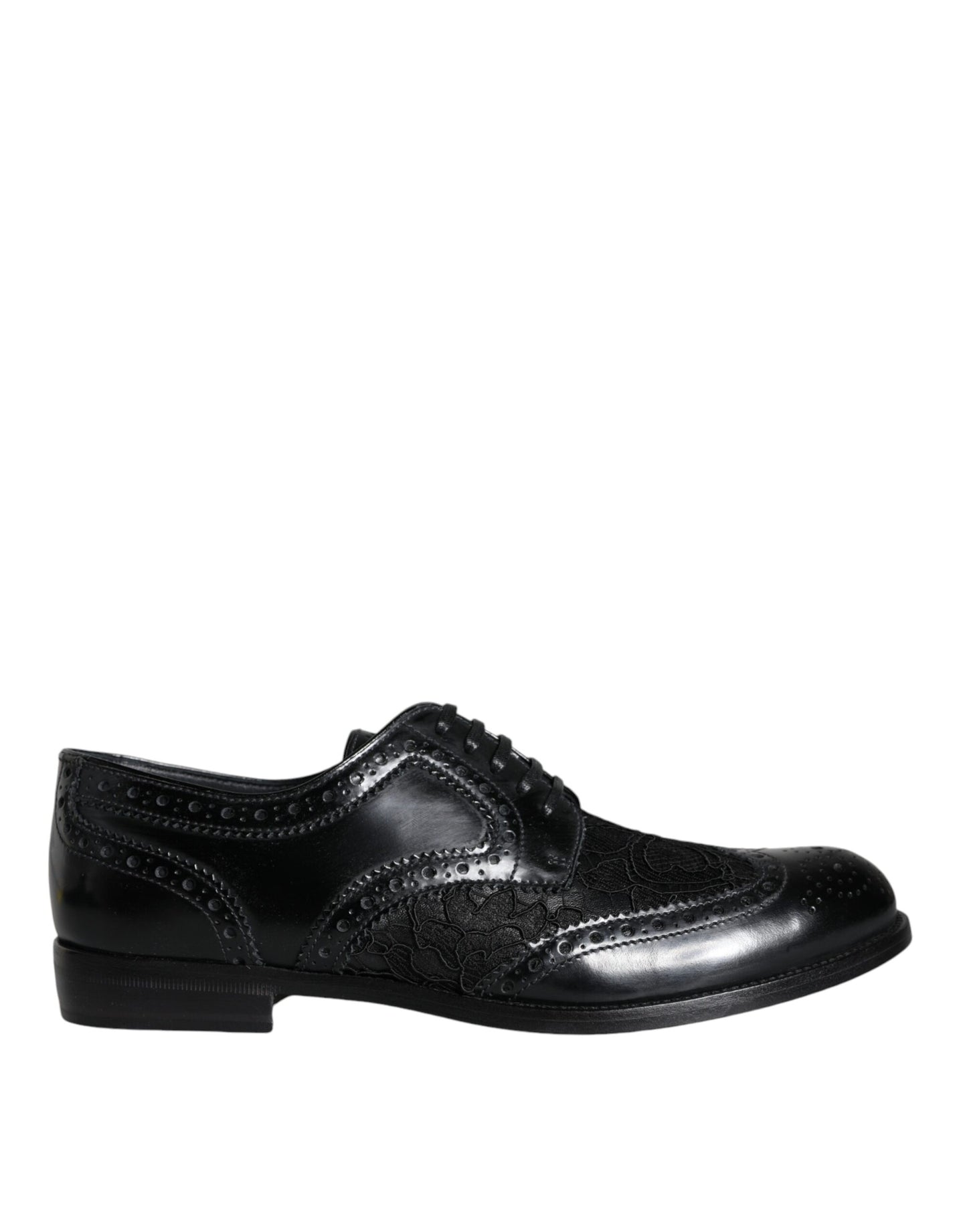 Dolce & Gabbana – Formelle Schuhe aus schwarzem Leder mit floraler Spitze