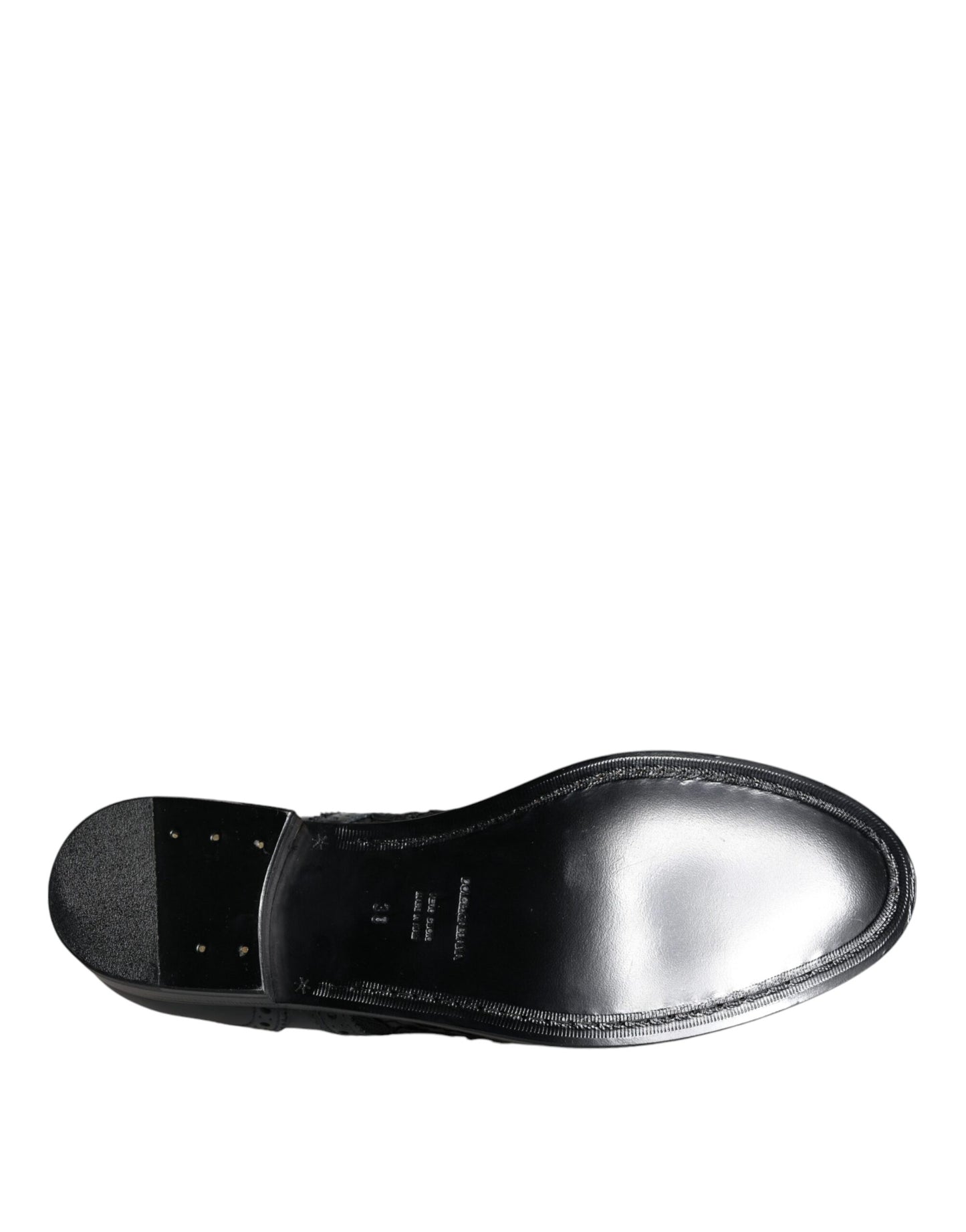 Dolce & Gabbana – Formelle Schuhe aus schwarzem Leder mit floraler Spitze