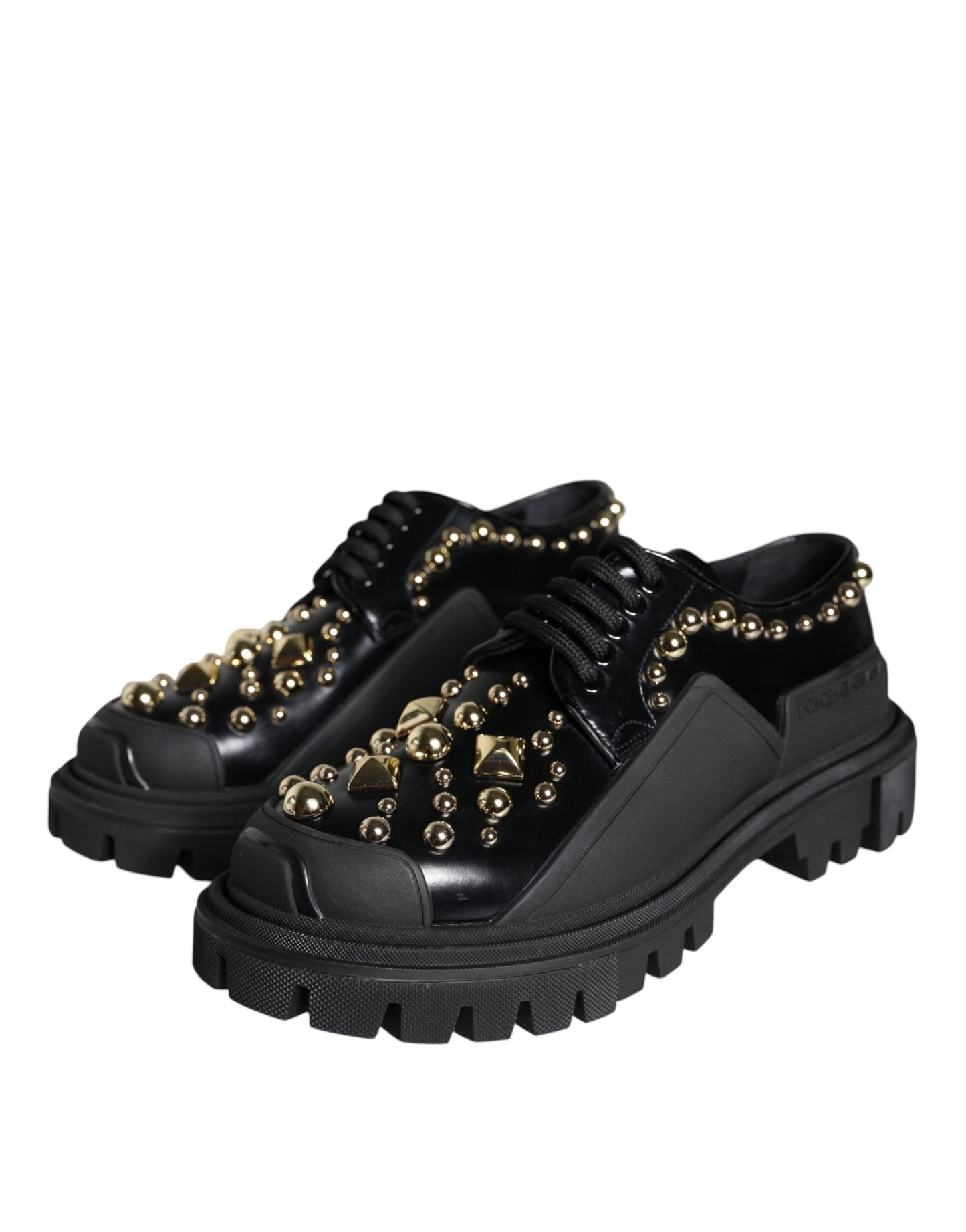 Dolce & Gabbana – Trekking-Derby-Schuhe aus schwarzem Leder mit Verzierung