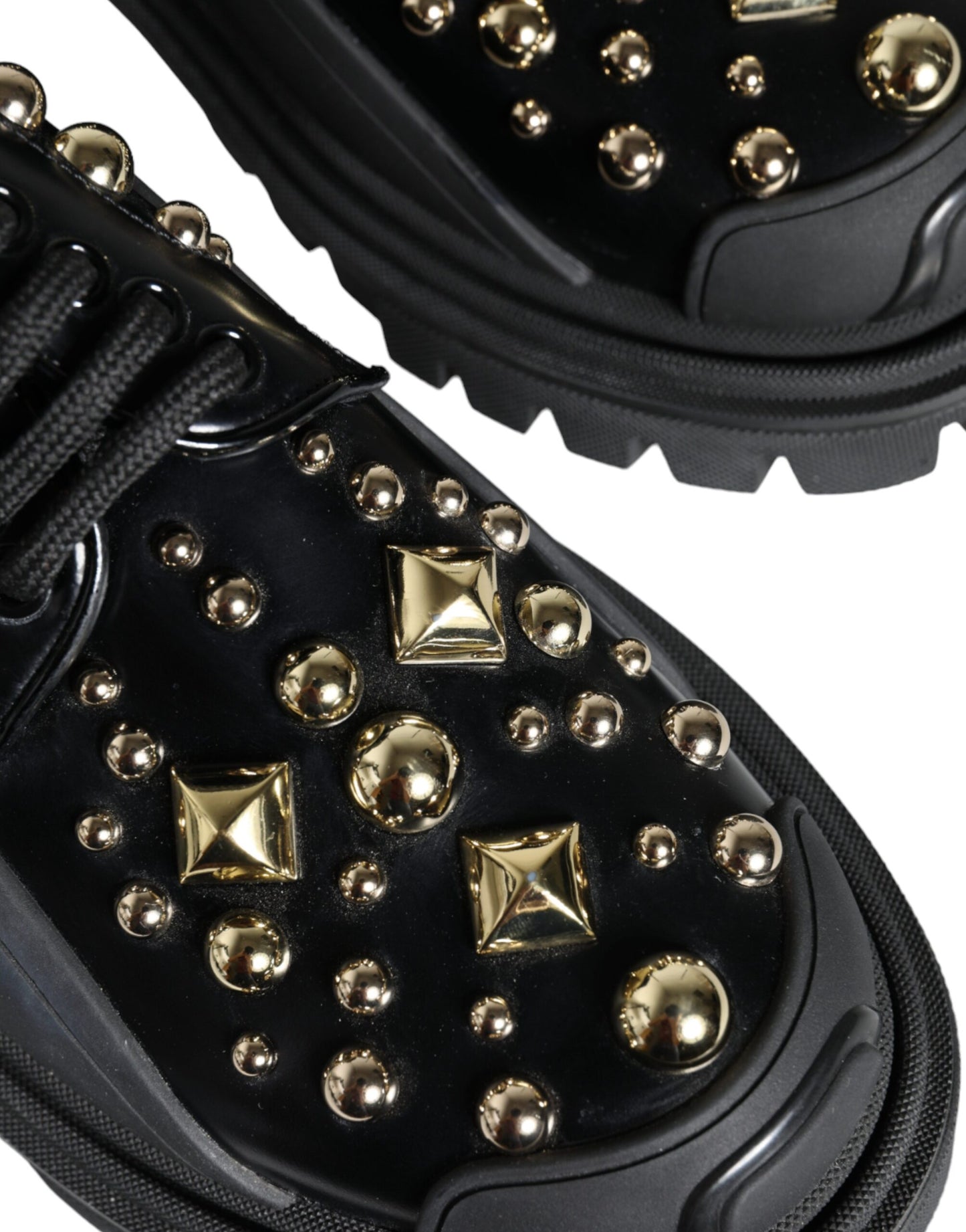 Dolce & Gabbana – Trekking-Derby-Schuhe aus schwarzem Leder mit Verzierung