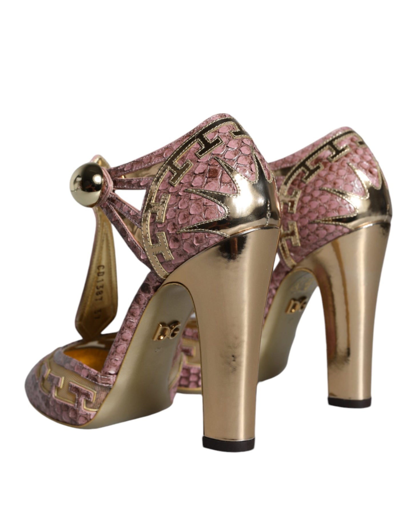 Dolce & Gabbana Pink Gold Leder Pumps T-Riemen Sandalen Schuhe