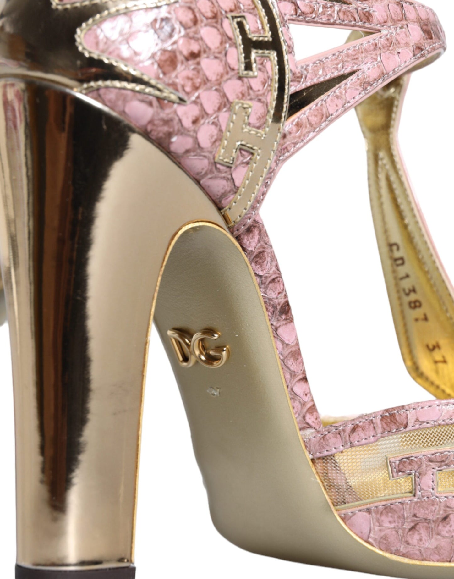 Dolce & Gabbana Pink Gold Leder Pumps T-Riemen Sandalen Schuhe