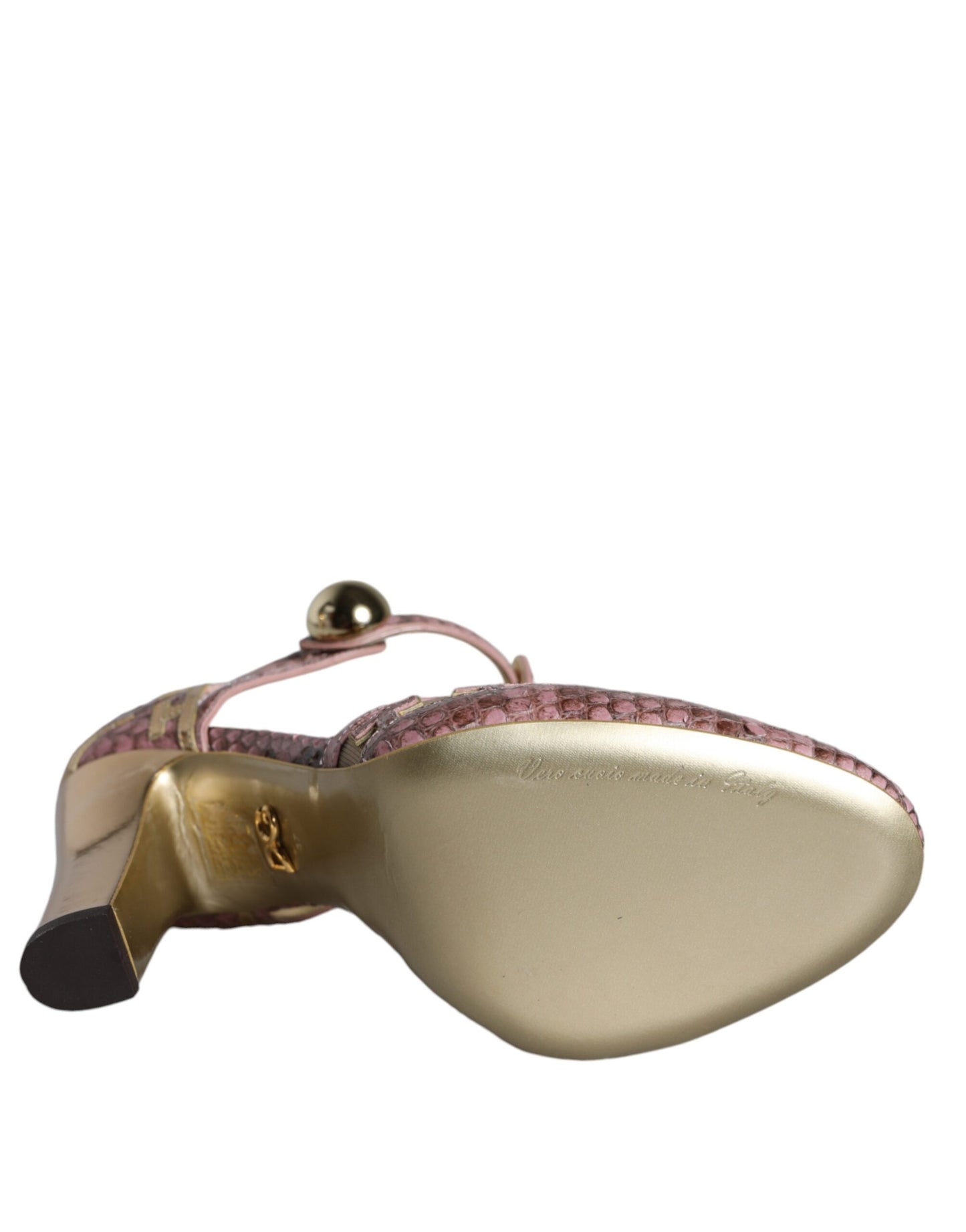 Dolce & Gabbana Pink Gold Leder Pumps T-Riemen Sandalen Schuhe