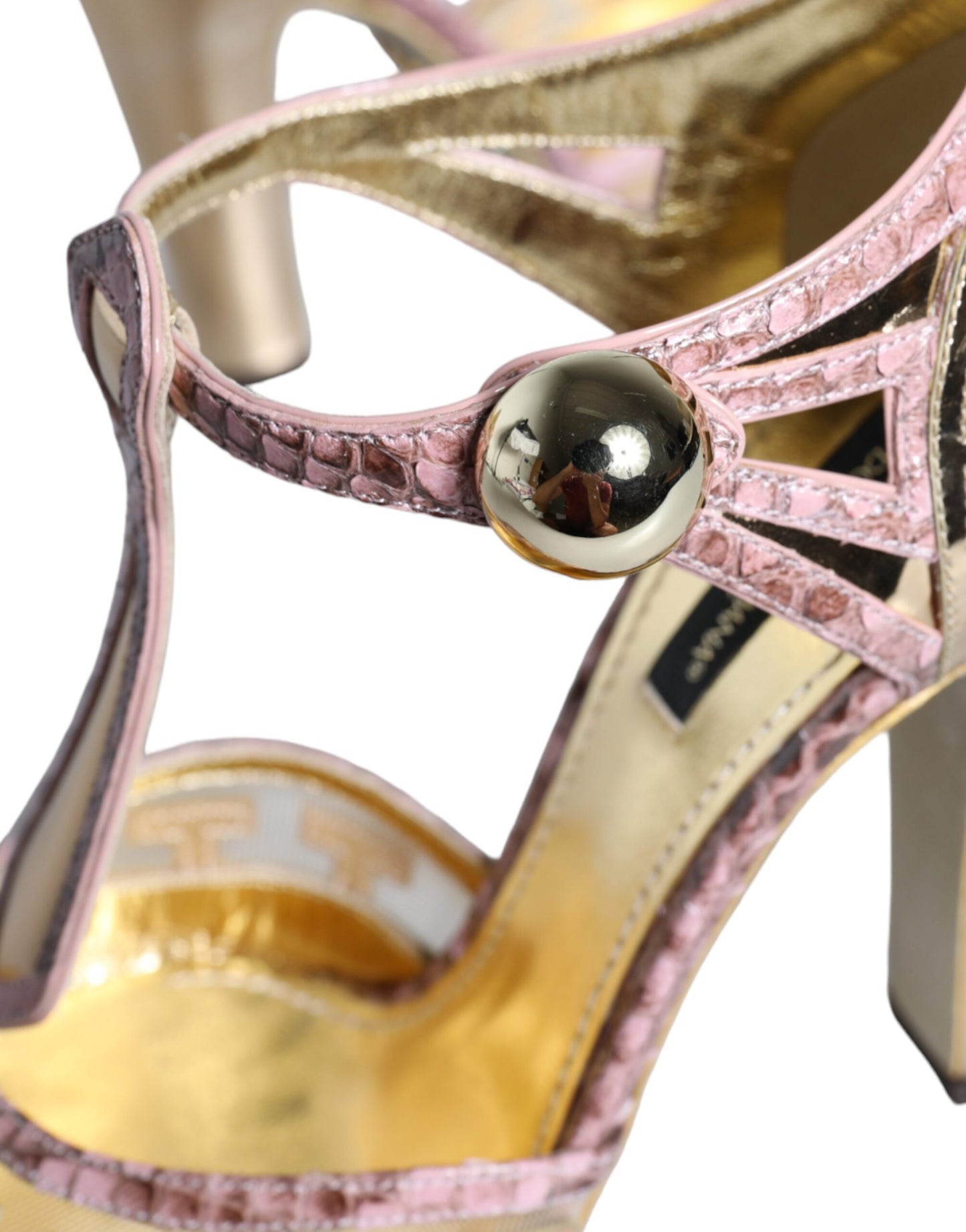 Dolce & Gabbana Pink Gold Leder Pumps T-Riemen Sandalen Schuhe