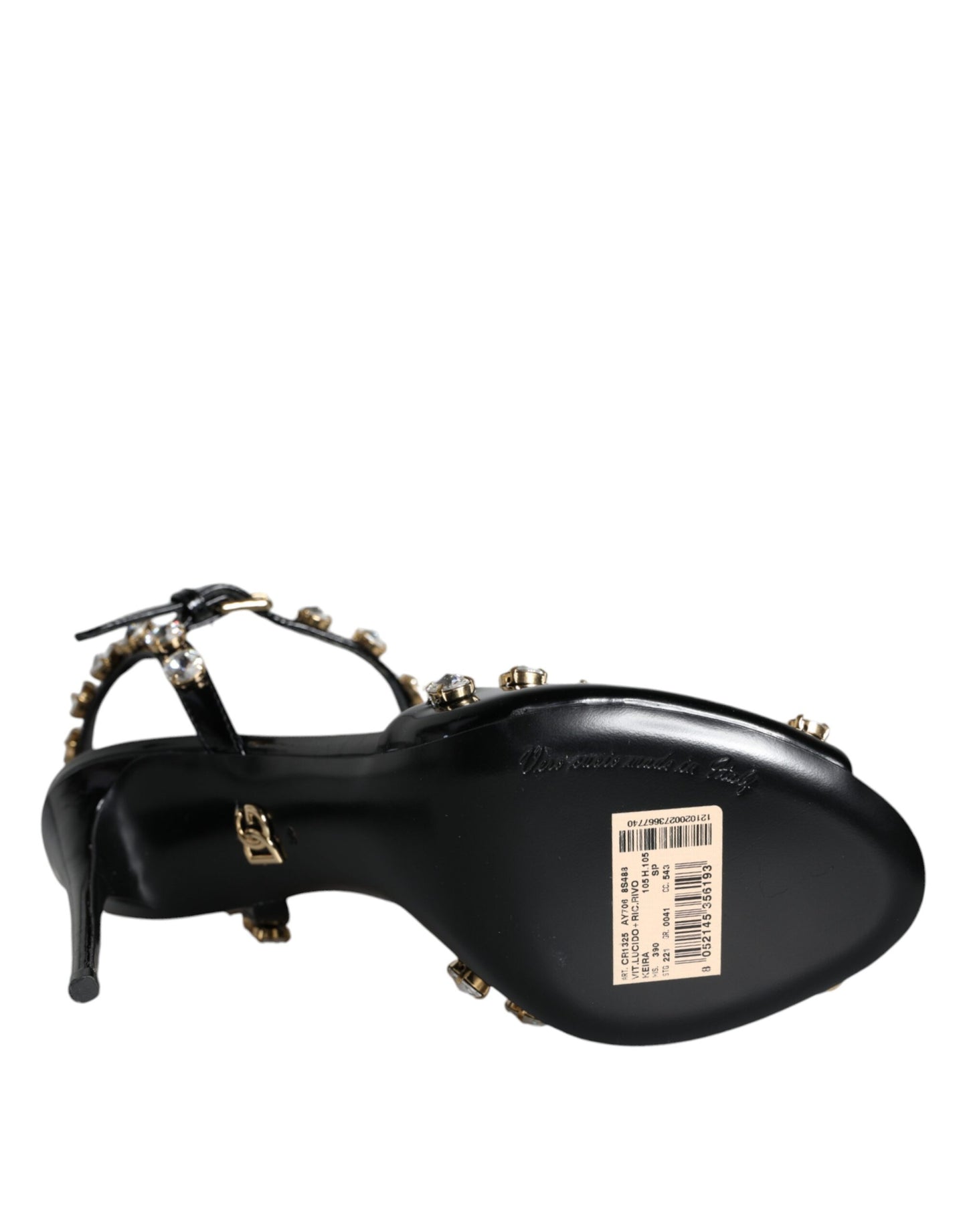 Dolce & Gabbana Schwarze Ledersandalen mit Knöchelriemen und Kristallen